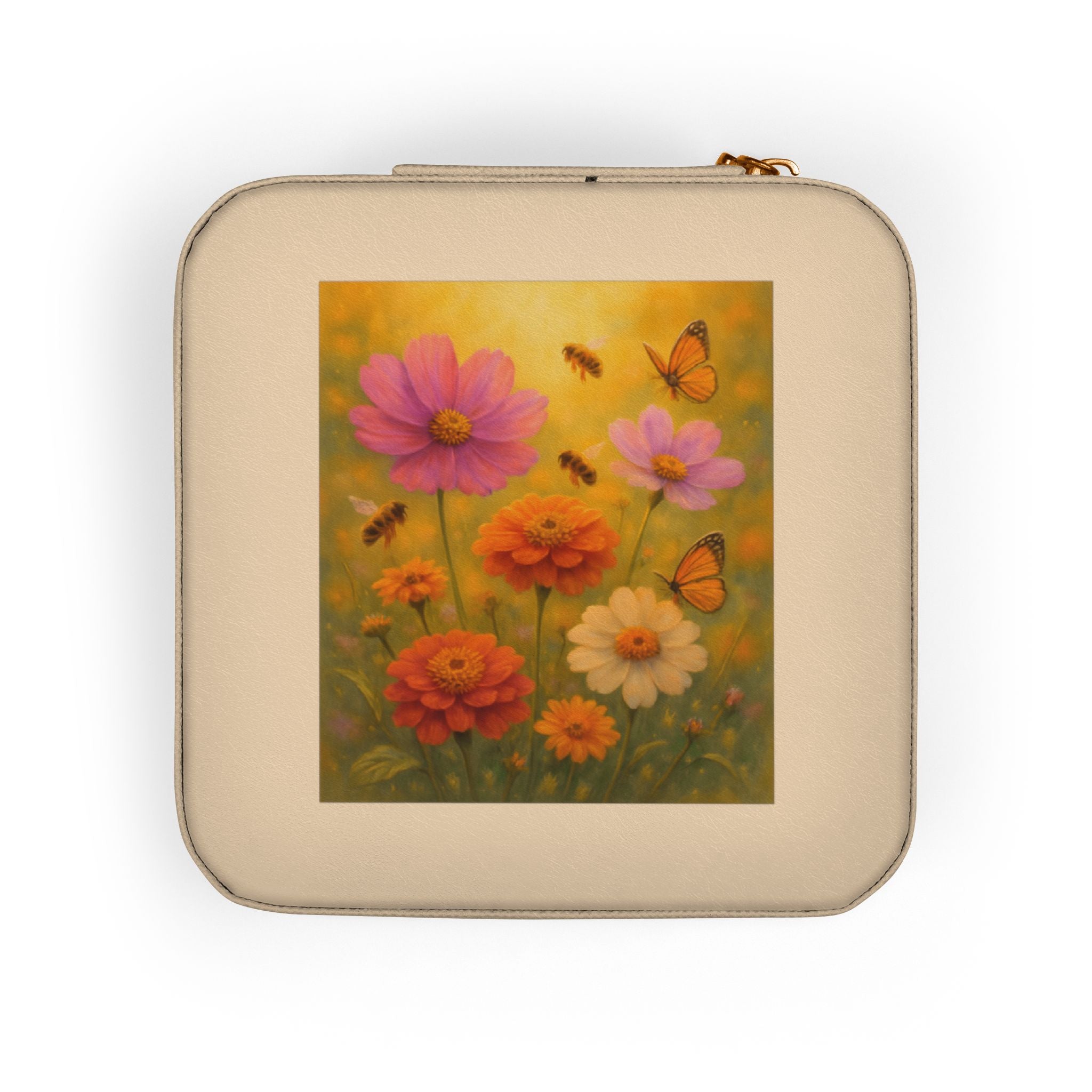 Floral Travel Jewelry Case — Compact Pink Organizer for Rings, Earrings & Necklaces