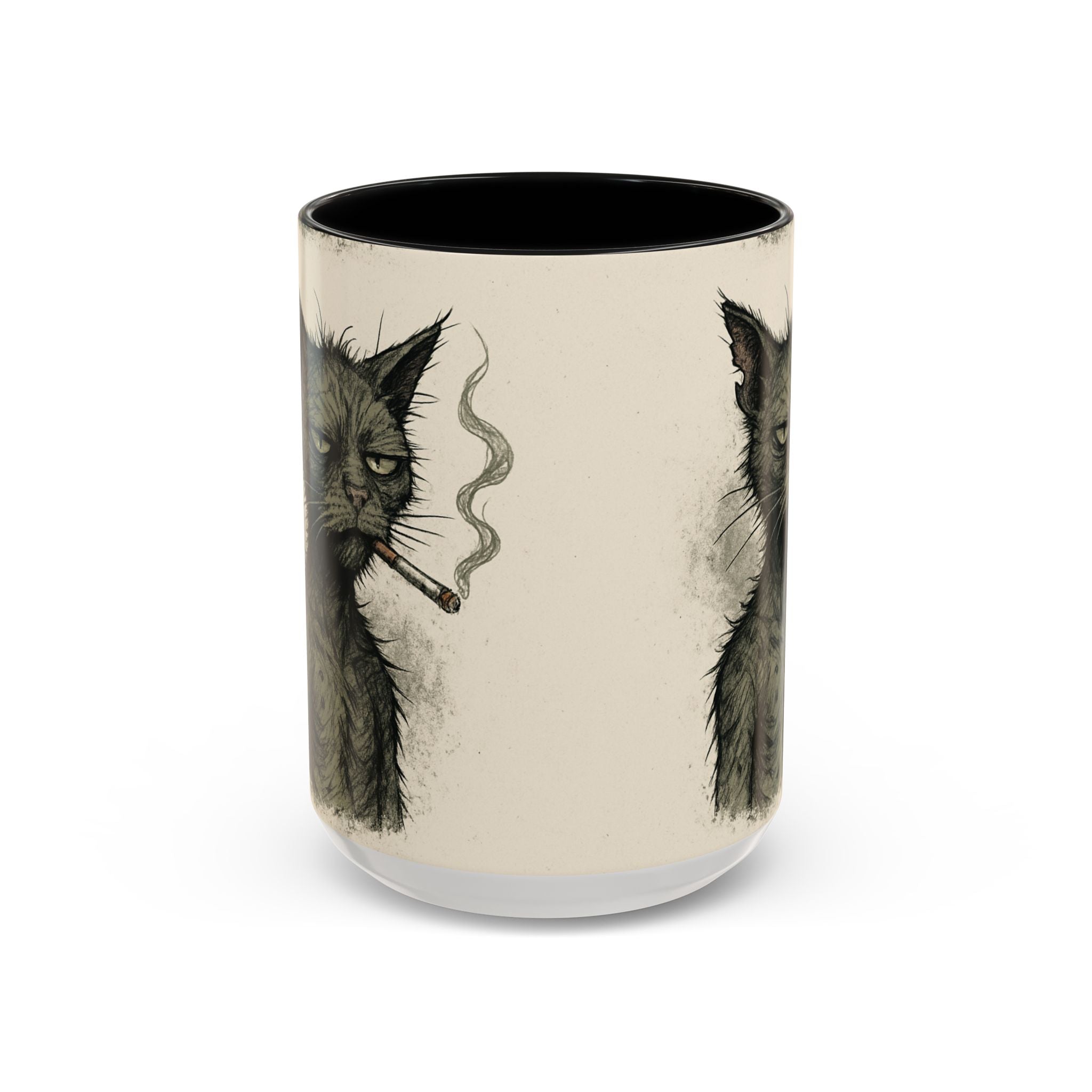 Grumpy Cat Smoking Coffee Mug — Funny Gothic Cat Accent Mug (11/15oz)