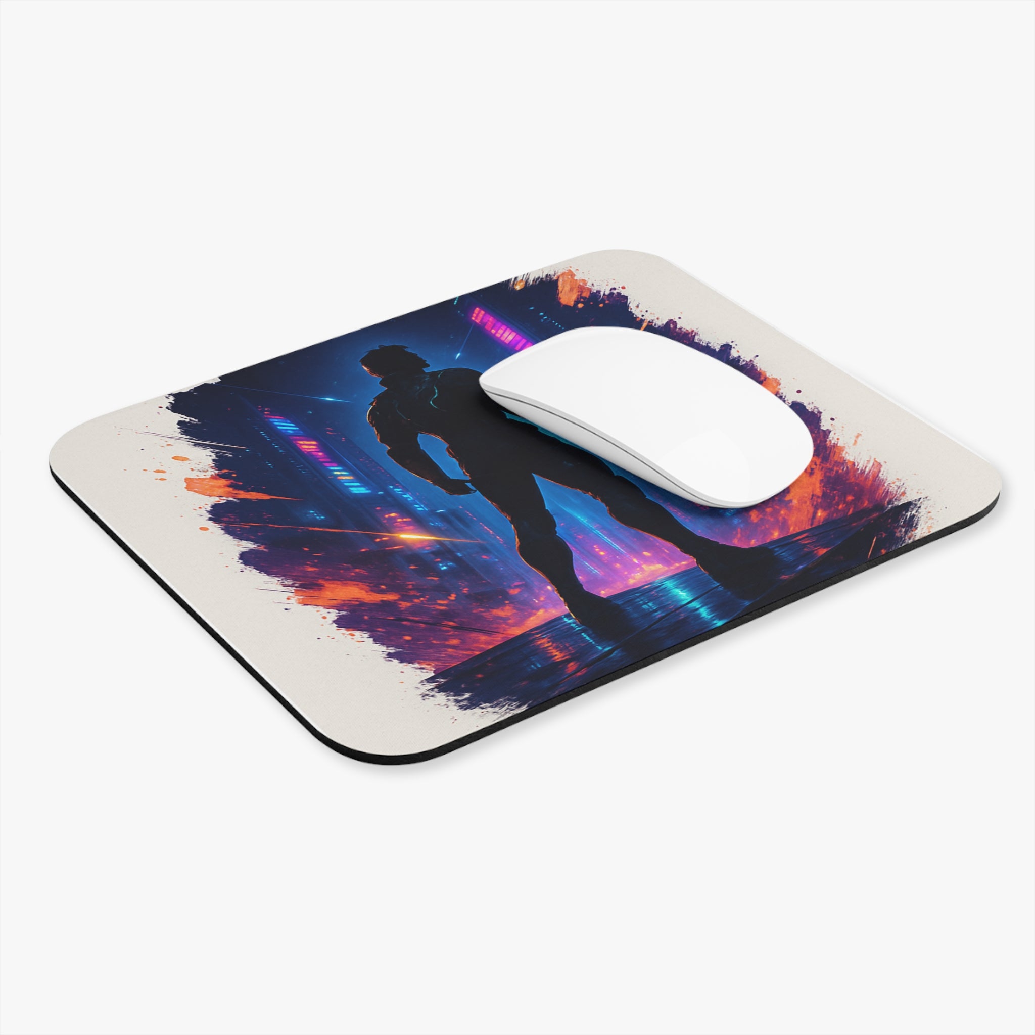 Cyberpunk Silhouette Mouse Pad | Neon City Desk Mat
