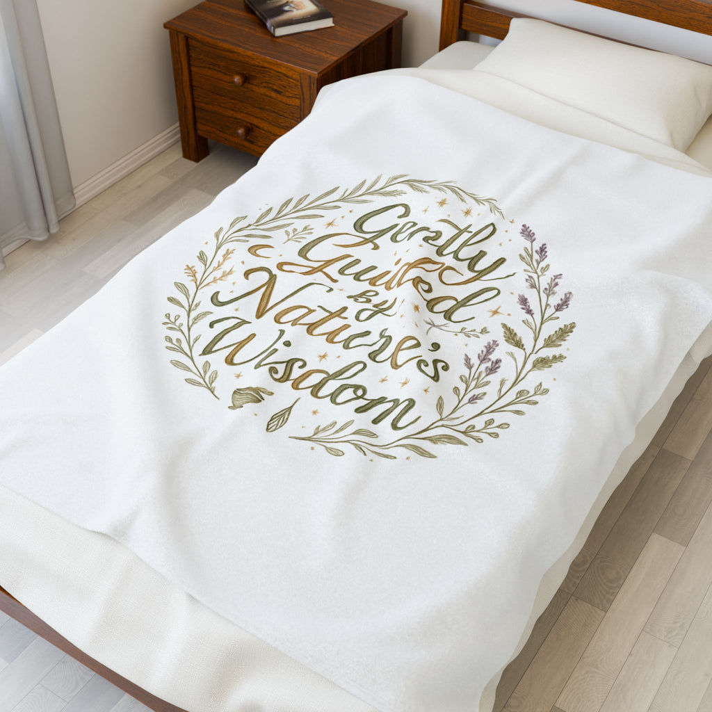 Gently Guided by Nature's Wisdom Velveteen Plush Blanket — Floral Wreath Cozy Throw for Nature Lovers