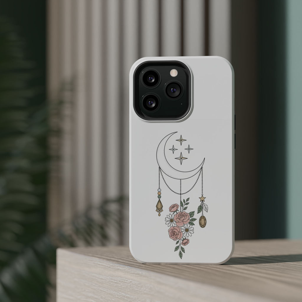 Moon & Roses Magnetic Impact Phone Case — Celestial Floral iPhone Cover