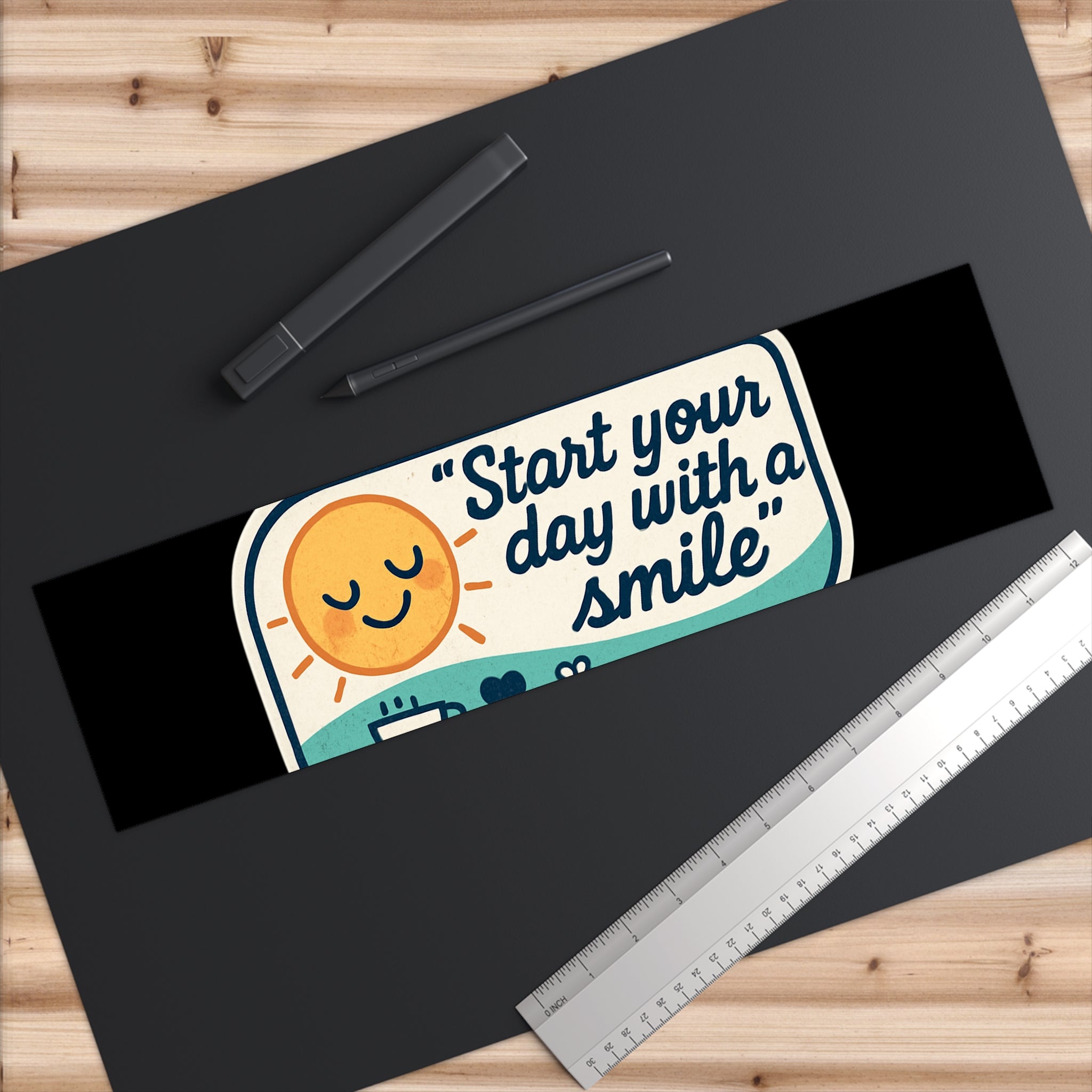 Start Your Day With a Smile bumper sticker | cheerful sun, coffee, positive quote