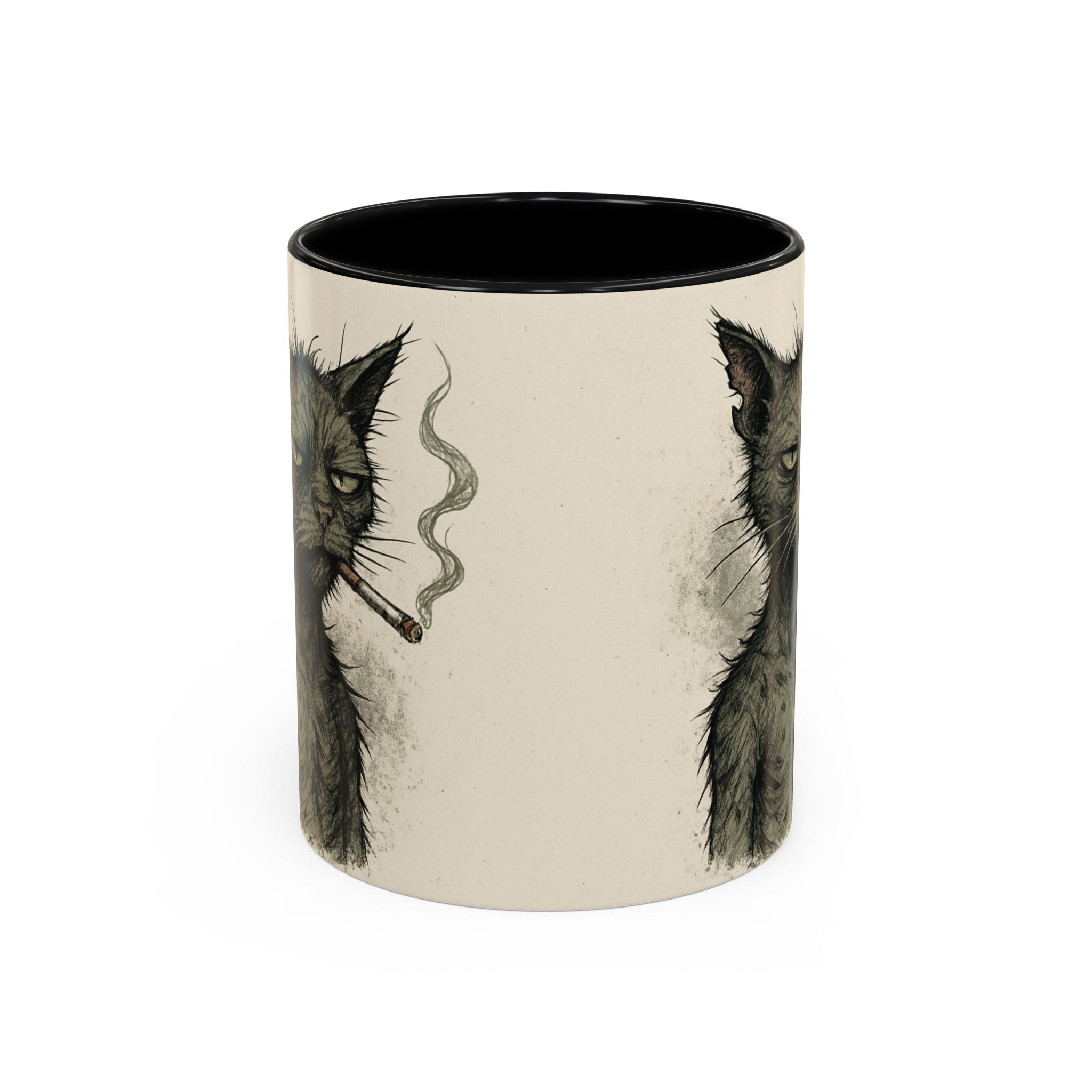 Grumpy Cat Smoking Coffee Mug — Funny Gothic Cat Accent Mug (11/15oz)