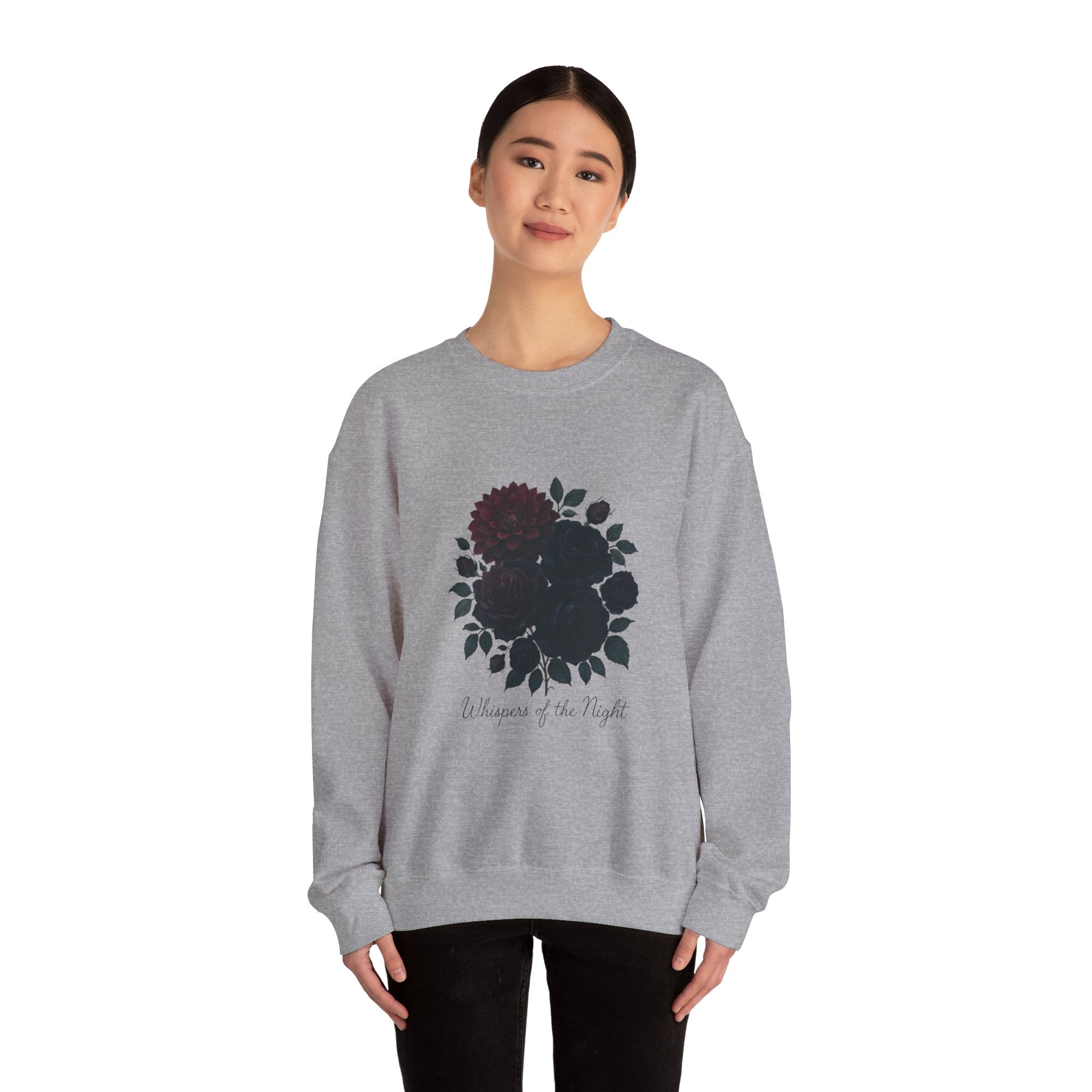 Crewneck Sweatshirt with Dark Floral ‘Whispers of the Night’ Design