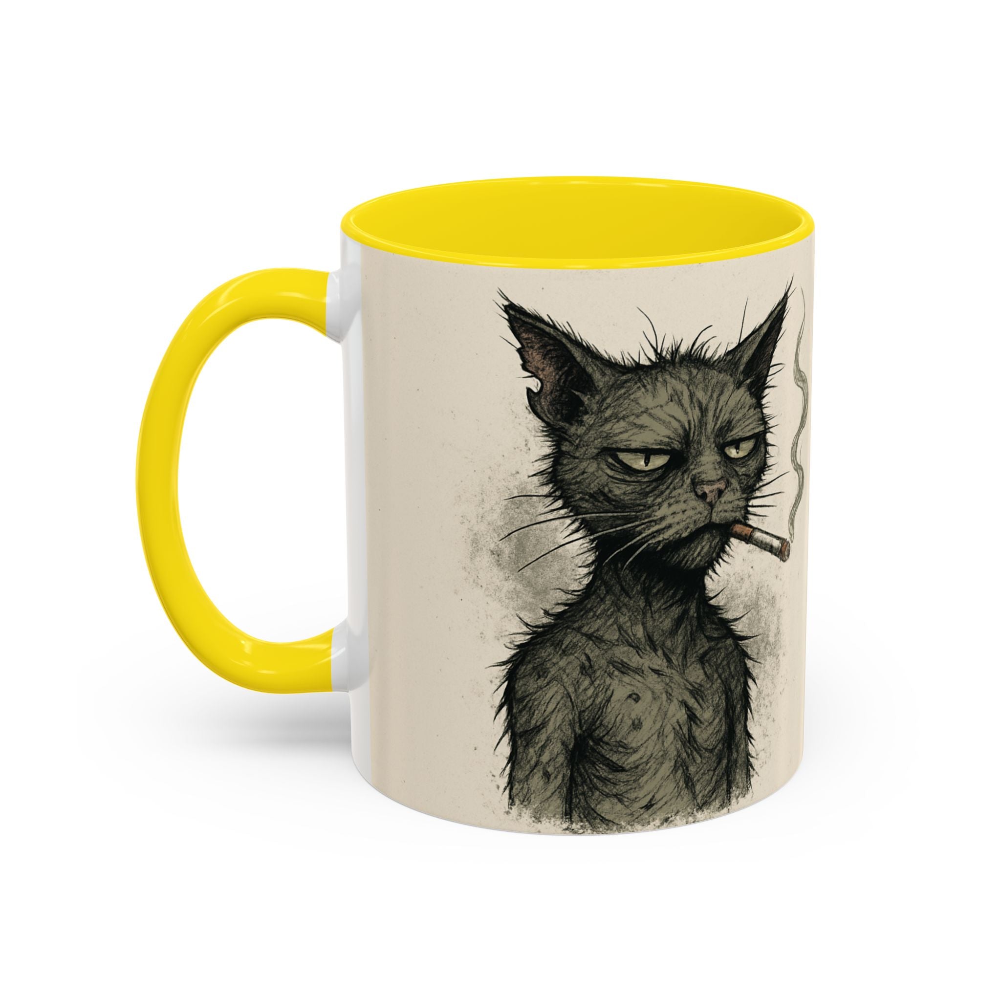 Grumpy Cat Smoking Coffee Mug — Funny Gothic Cat Accent Mug (11/15oz)