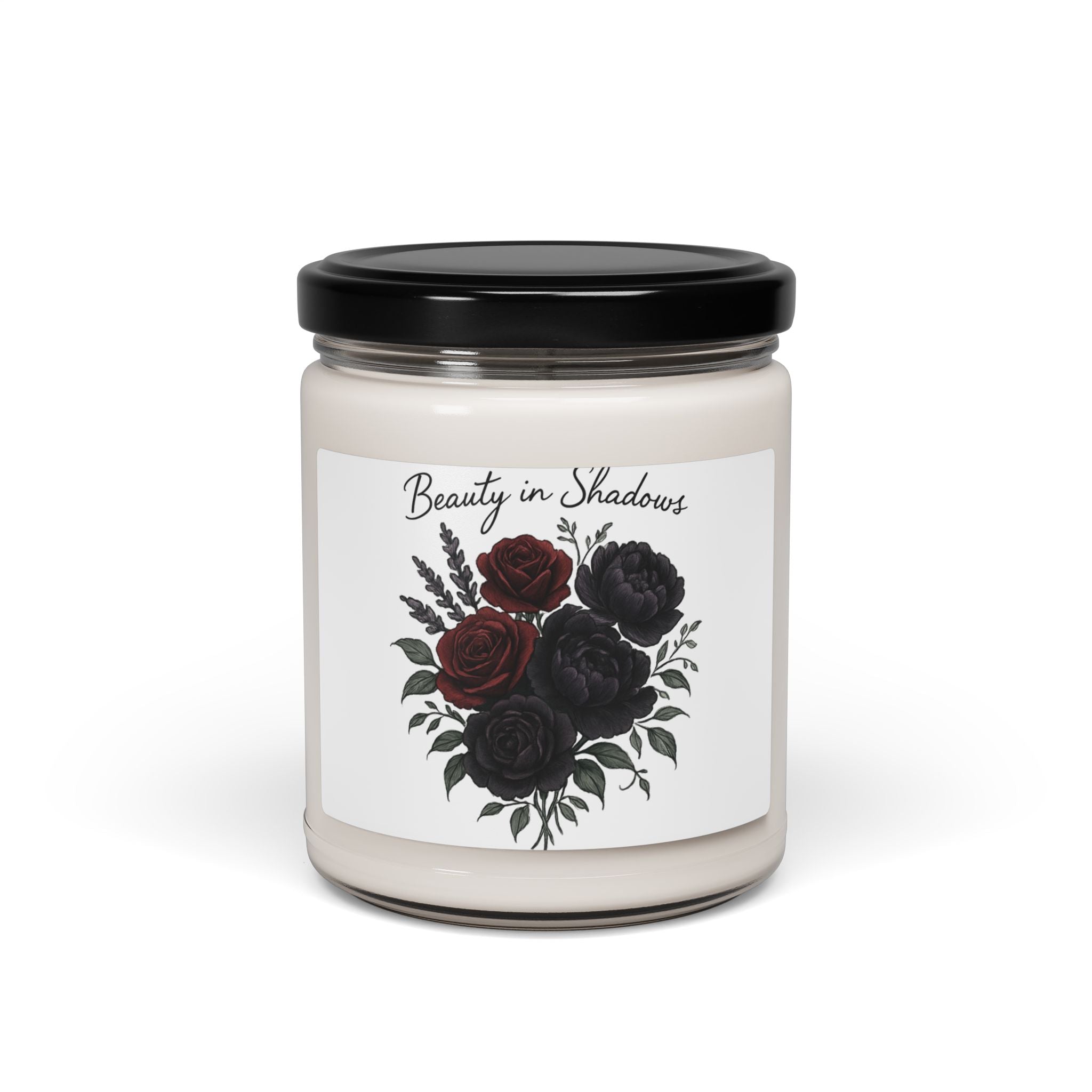 Beauty in Shadows Soy Candle — 9oz Scented Jar (Rose & Noir)