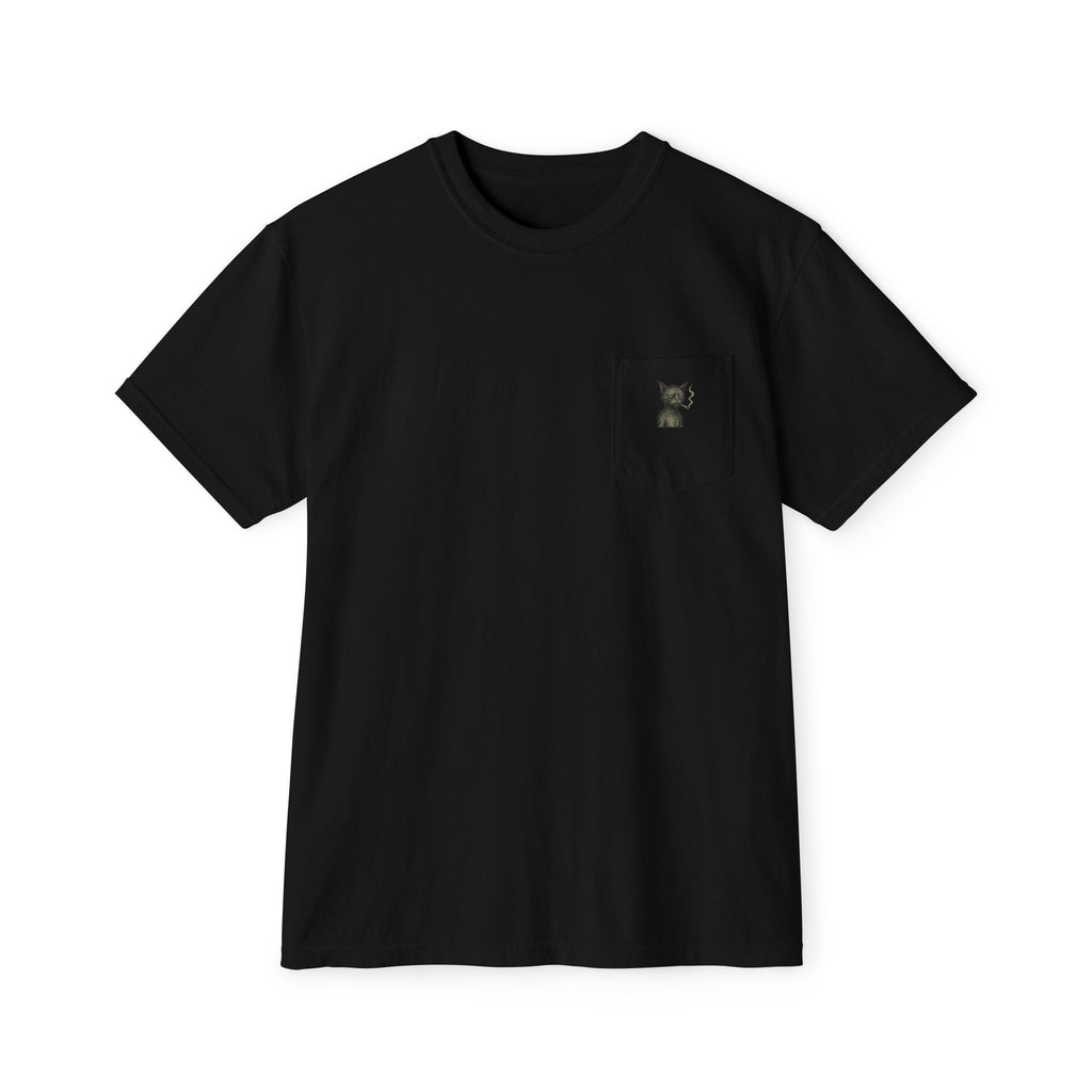 Pocket T-Shirt — Minimal Cat Silhouette Chest Pocket Tee