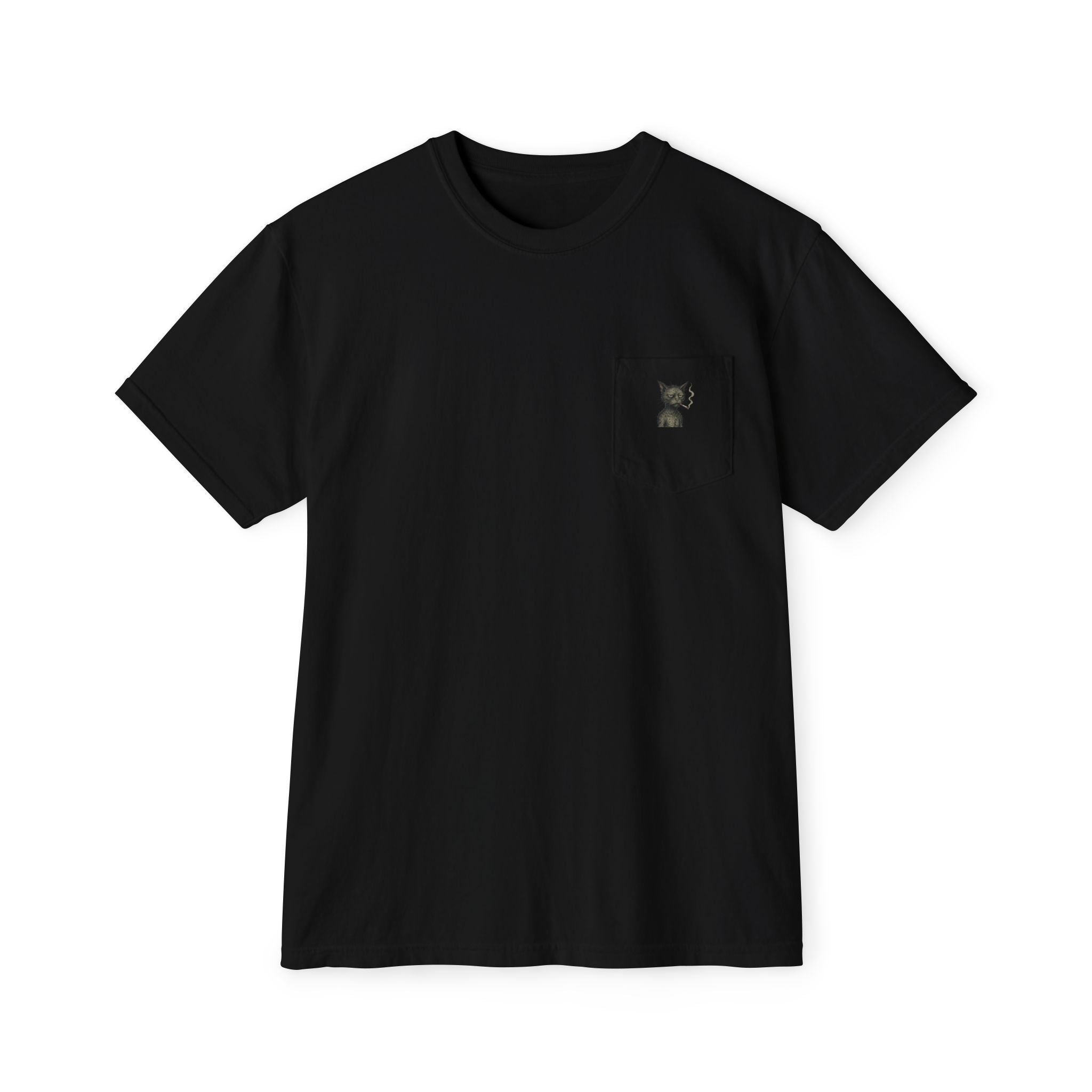 Pocket T-Shirt — Minimal Cat Silhouette Chest Pocket Tee