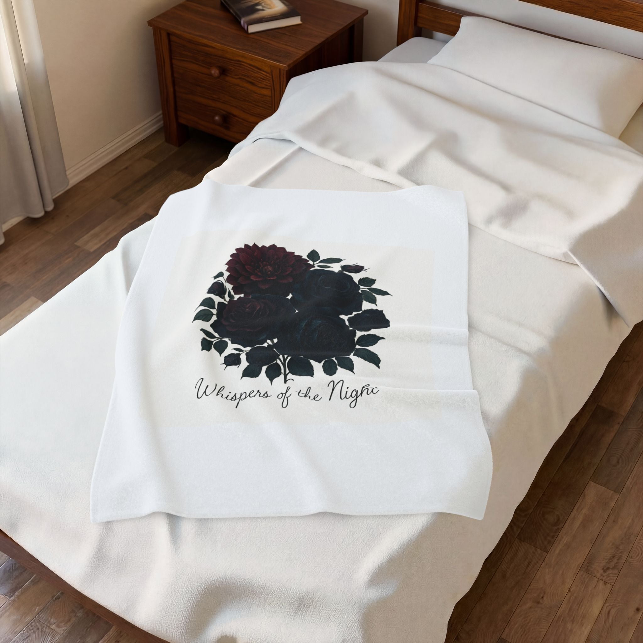 Velveteen Plush Blanket — 'Whispers of the Night' Dark Rose Cozy Throw