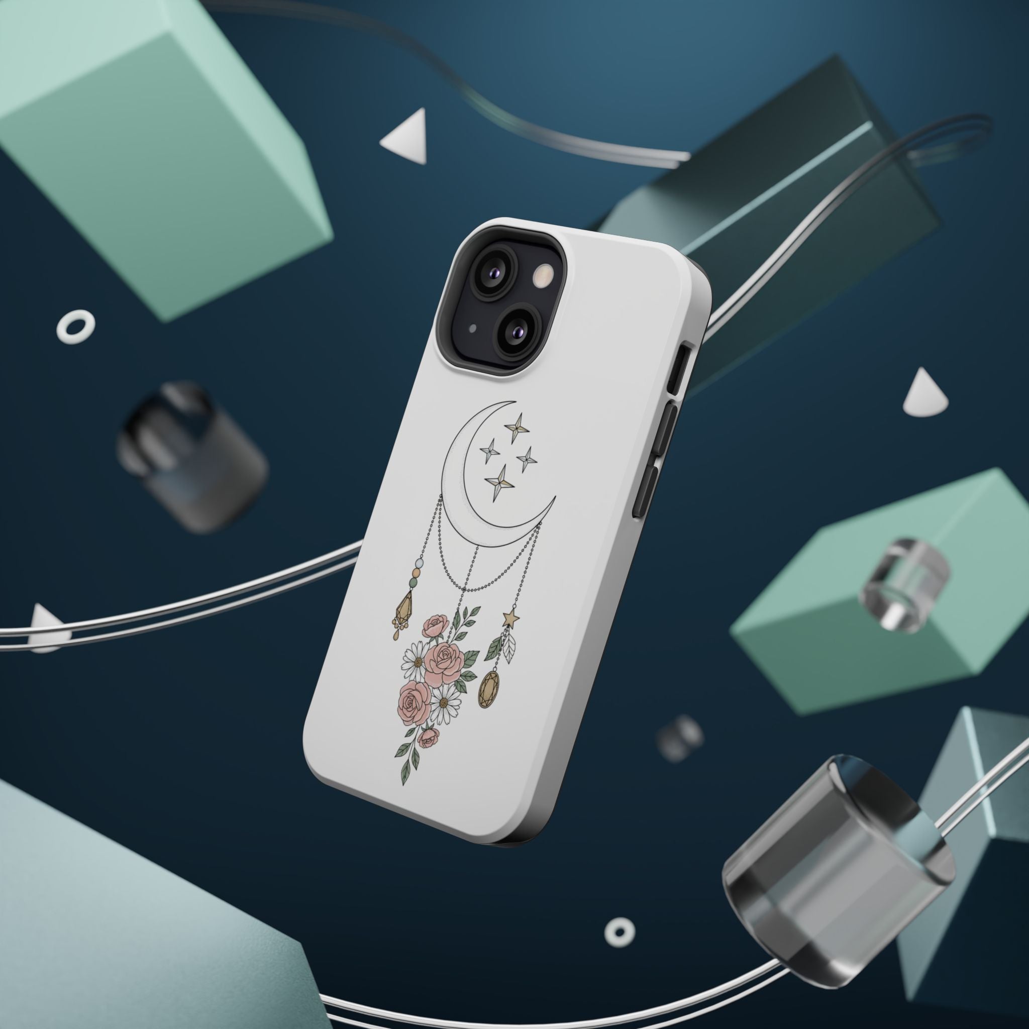 Moon & Roses Magnetic Impact Phone Case — Celestial Floral iPhone Cover