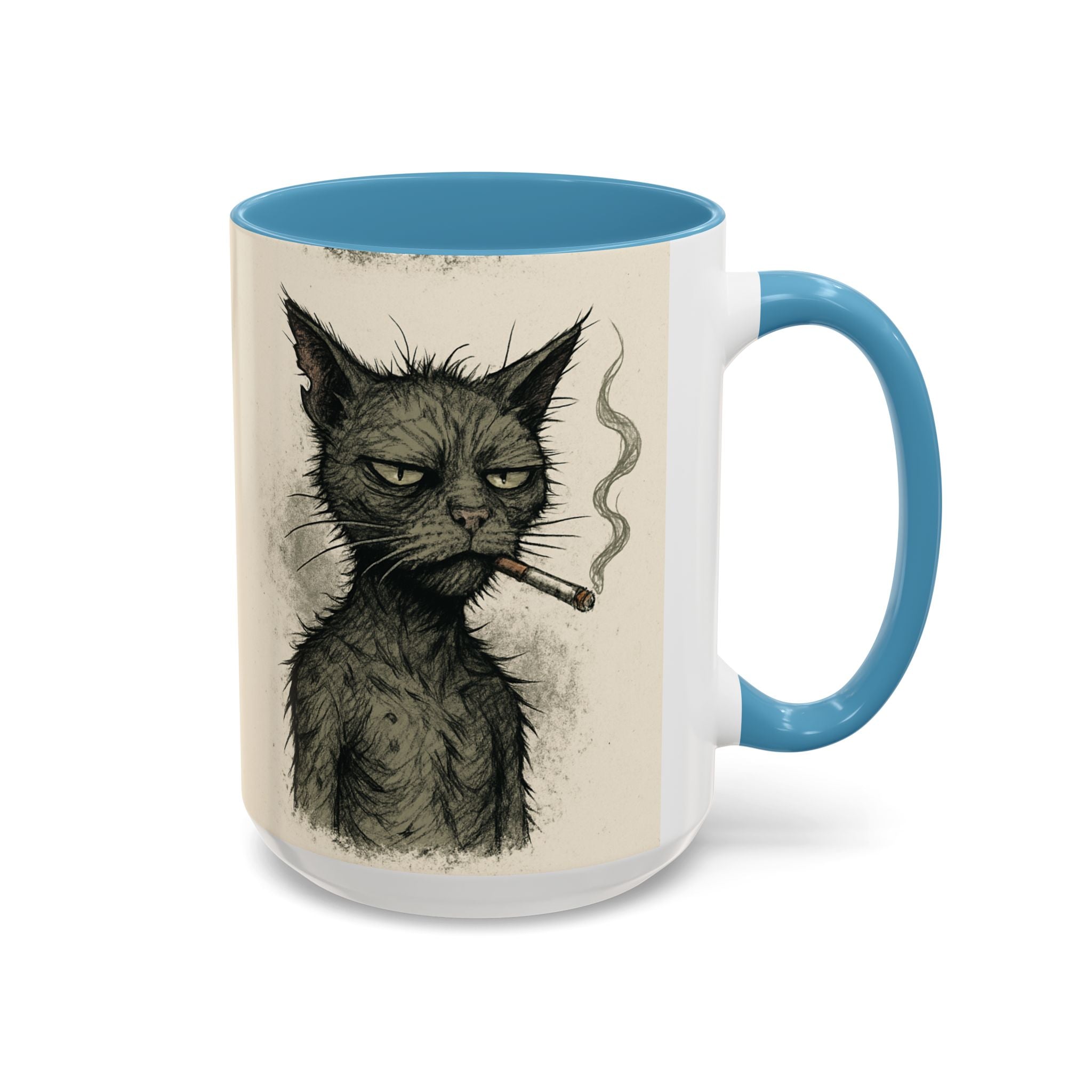 Grumpy Cat Smoking Coffee Mug — Funny Gothic Cat Accent Mug (11/15oz)