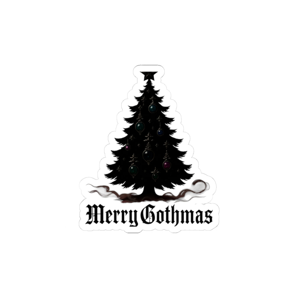 Merry Gothmas Kiss-Cut Sticker — Gothic Black Christmas Tree Decal