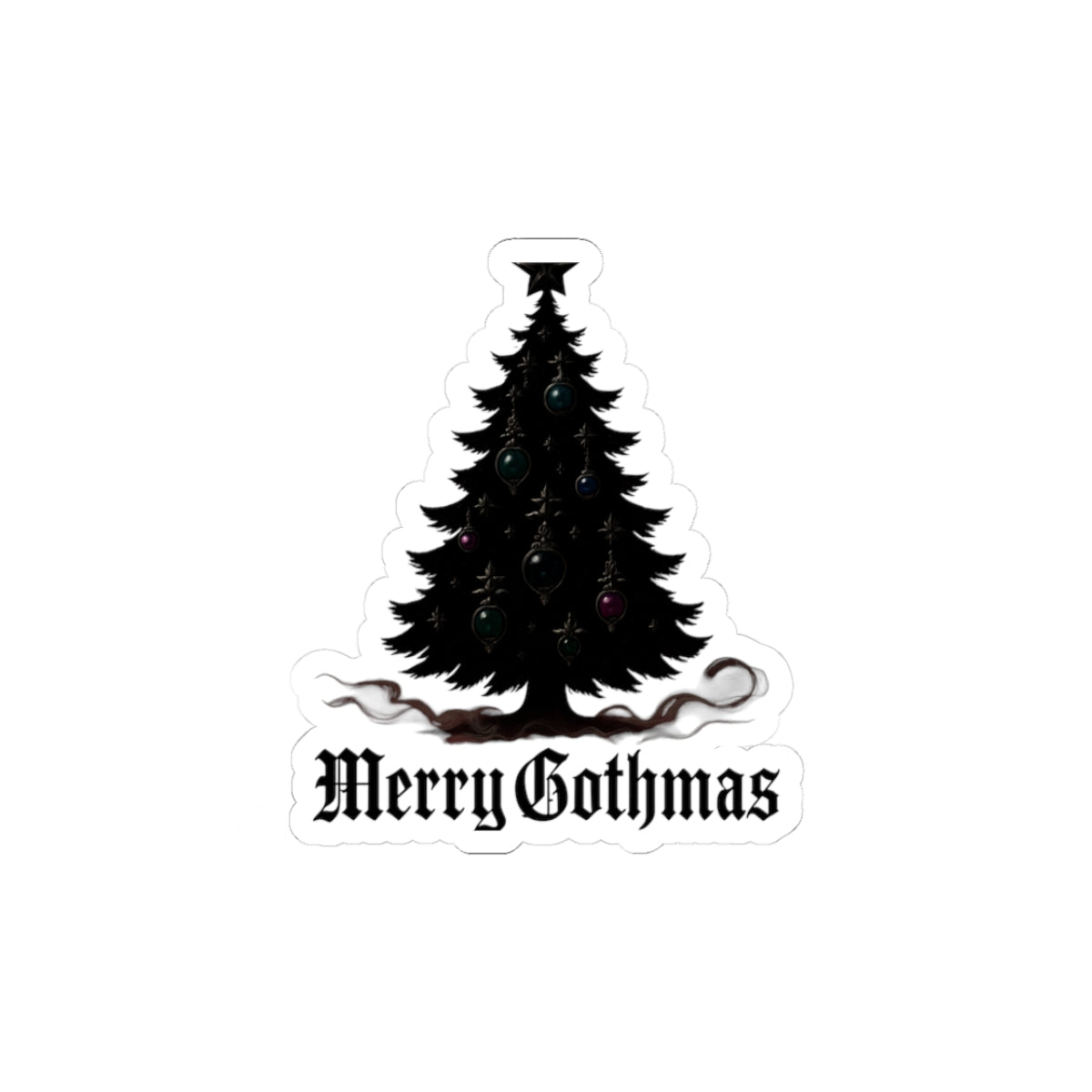 Merry Gothmas Kiss-Cut Sticker — Gothic Black Christmas Tree Decal