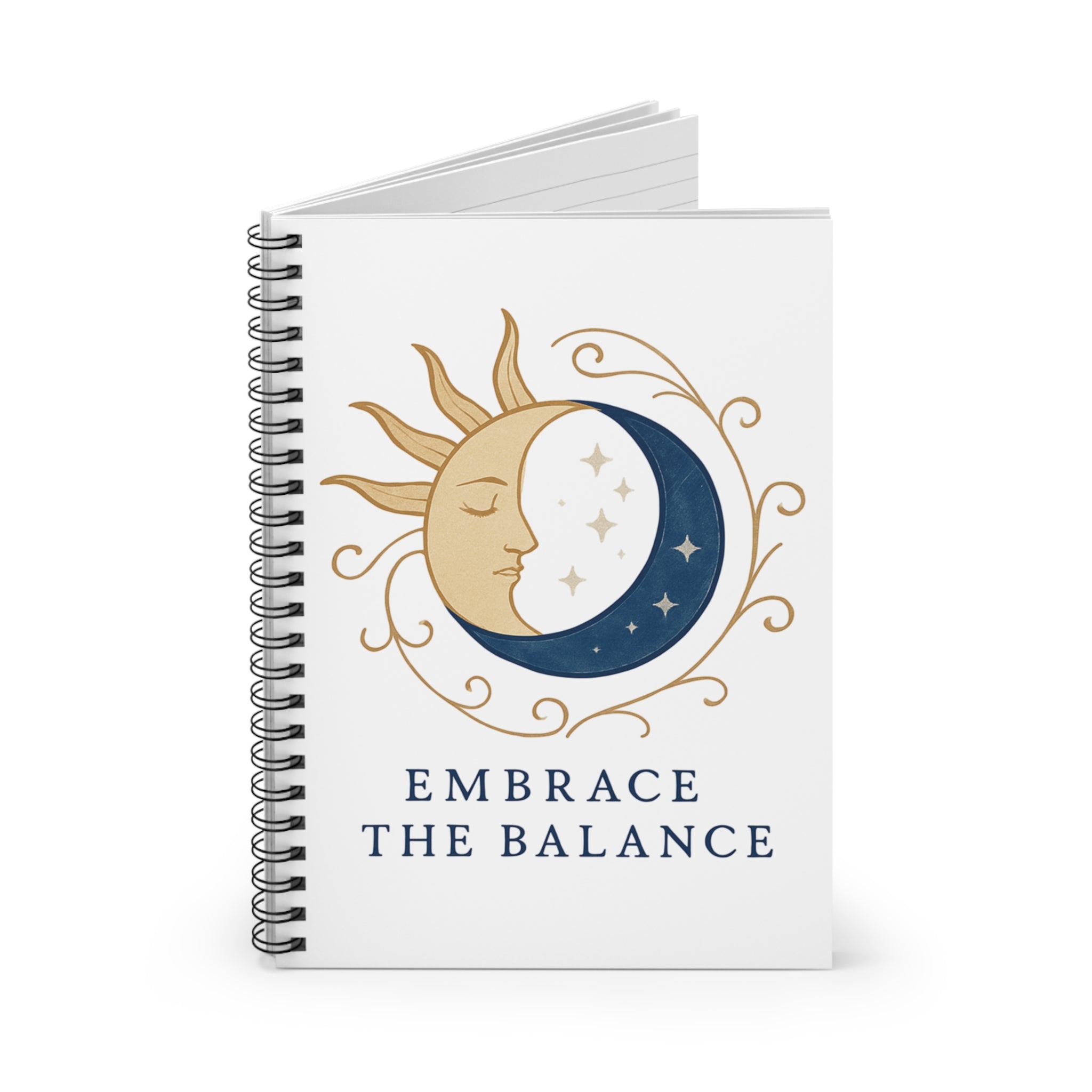 Embrace the Balance Spiral Notebook — Sun & Moon Ruled Journal