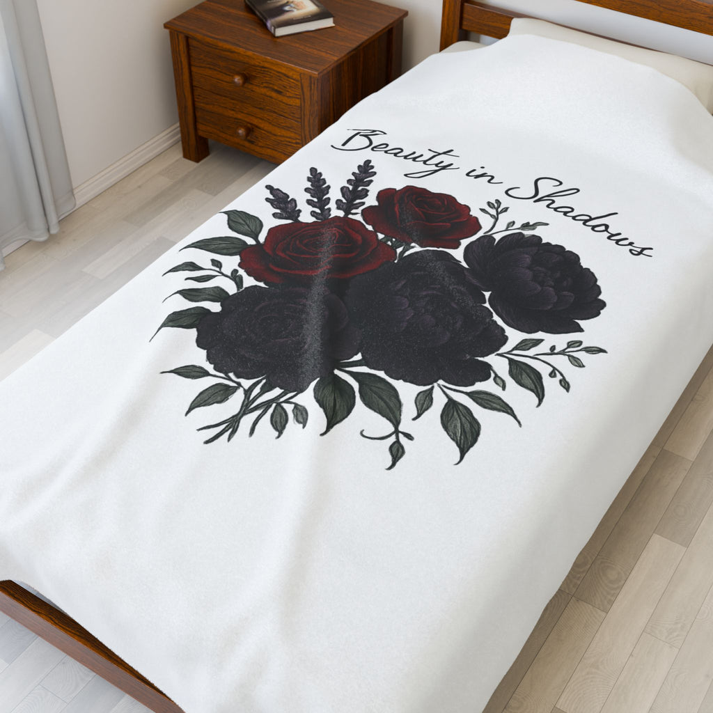 Velveteen Blanket — "Beauty in Shadows" Dark Rose Plush Throw