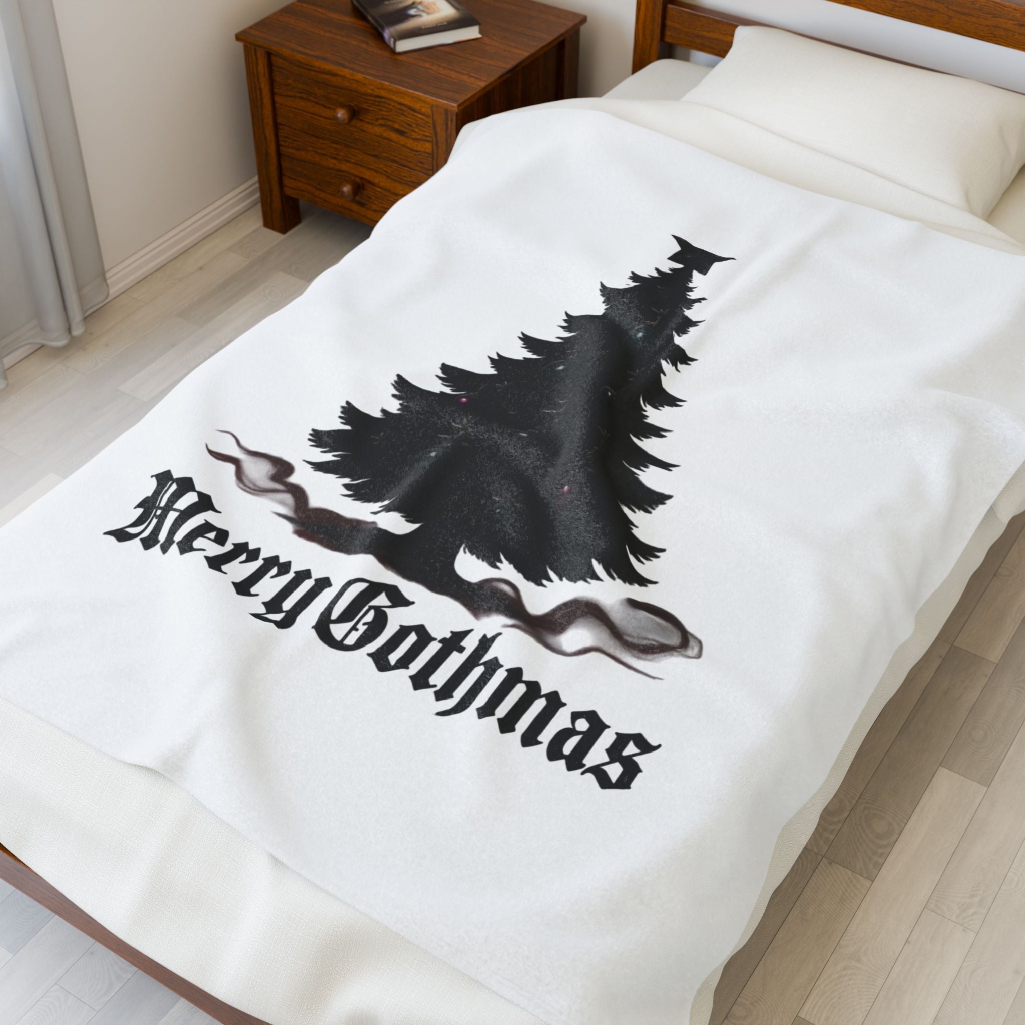 Velveteen Plush Blanket — 'Merry Gothmas' Gothic Christmas Tree Throw