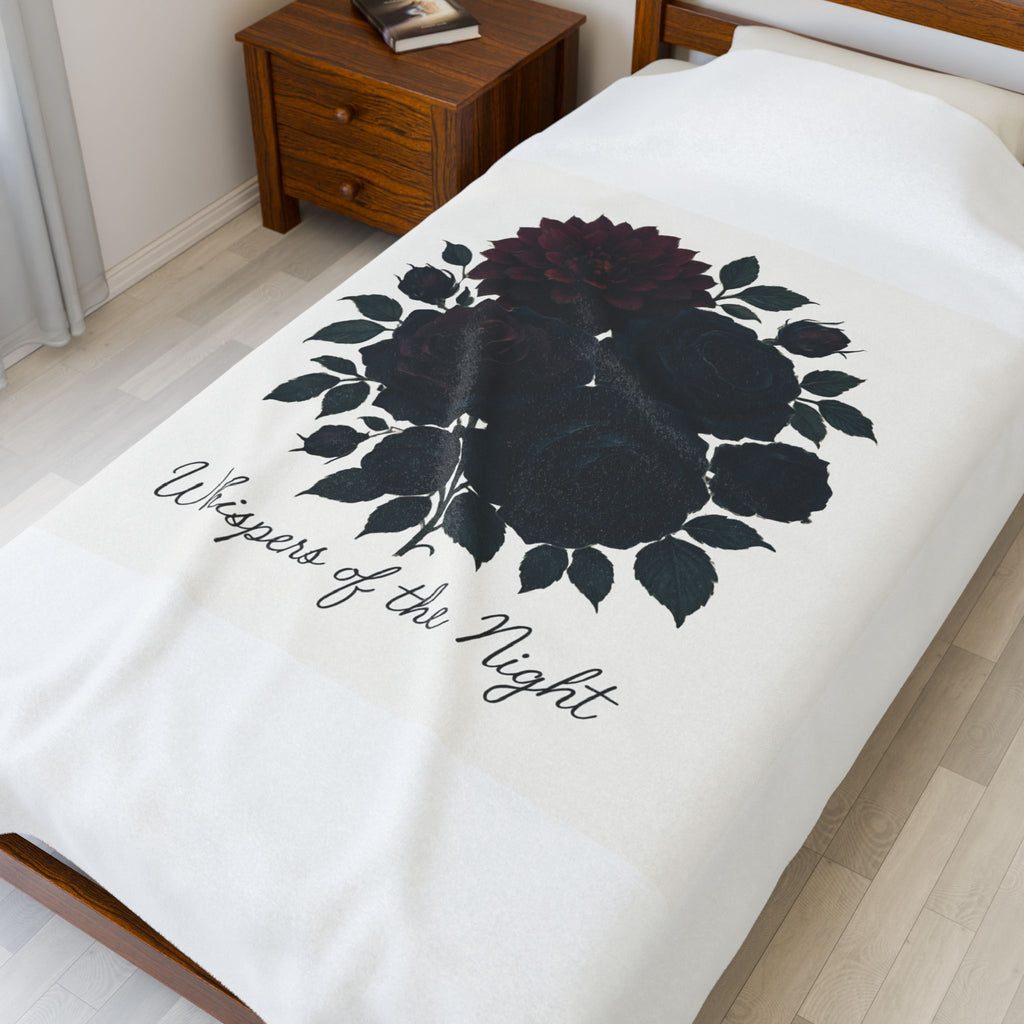 Velveteen Plush Blanket — 'Whispers of the Night' Dark Rose Cozy Throw