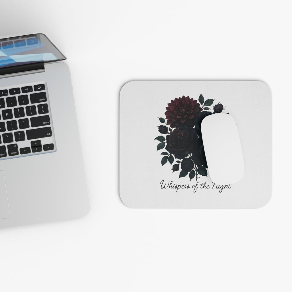 Whispers of the Night floral bouquet Mouse Pad | dark roses, script text
