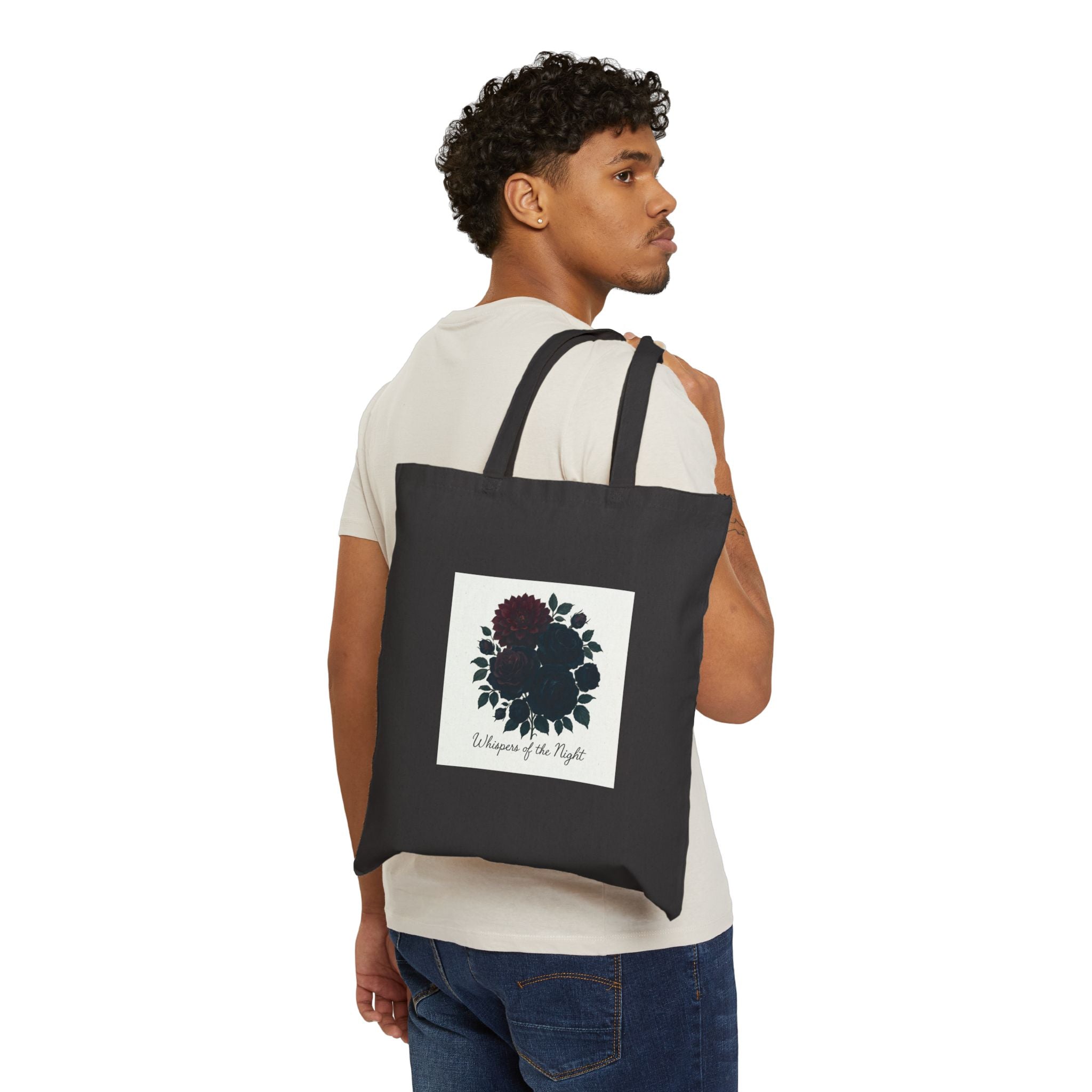Canvas Tote Bag — 'He Wages of the Night' Floral Silhouette Eco Shopper