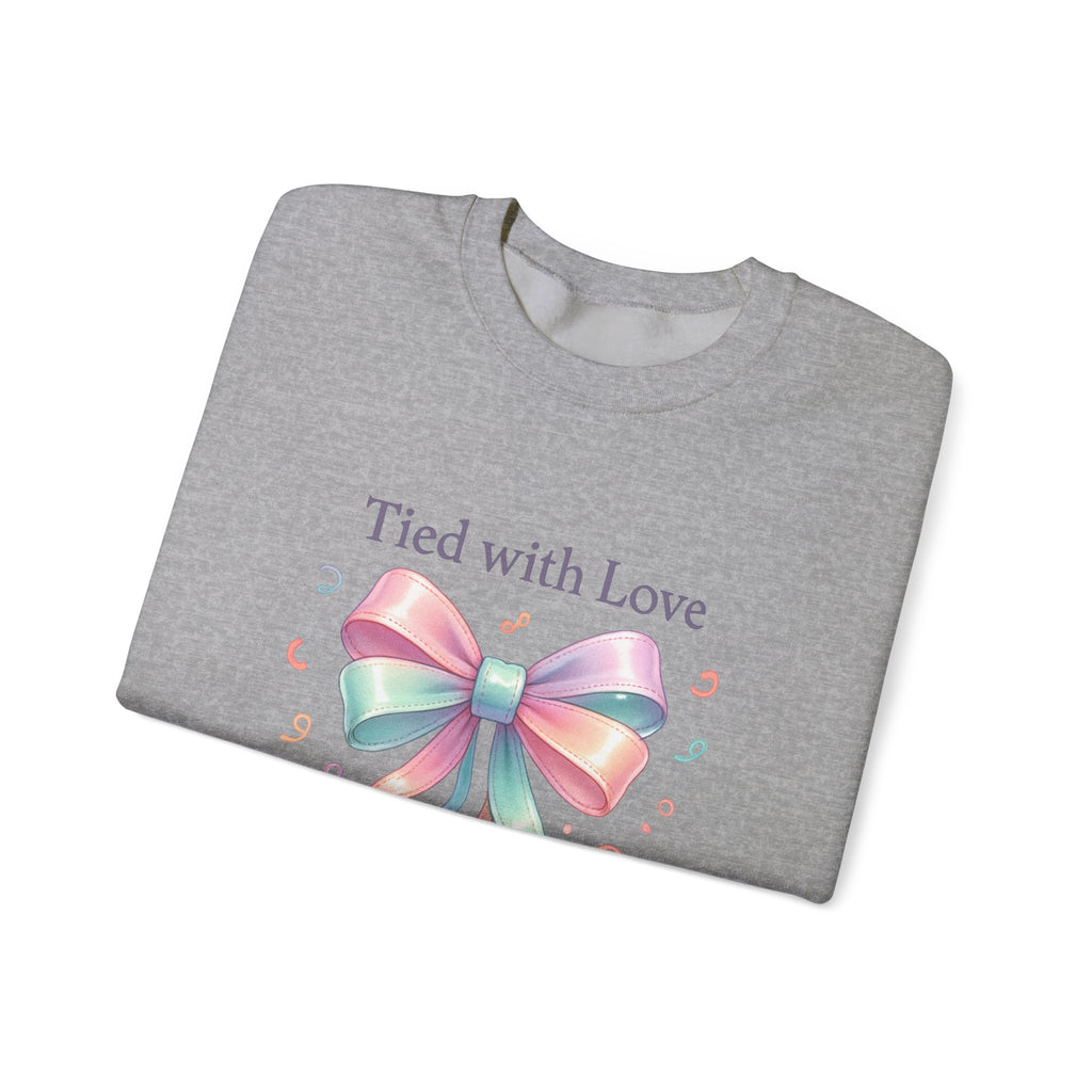Crewneck Sweatshirt — "Tied with Love" Pastel Bow Gift Pullover