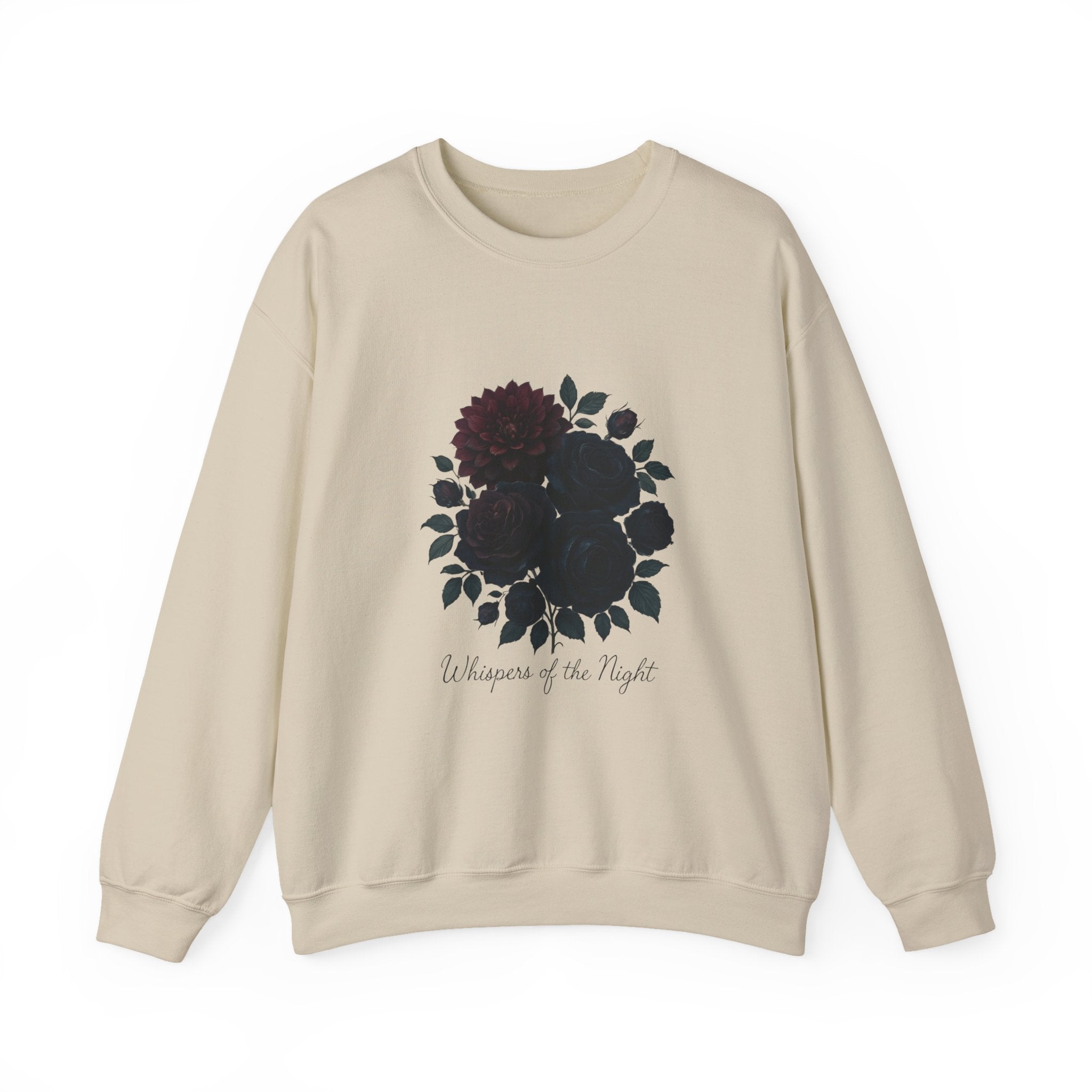 Crewneck Sweatshirt with Dark Floral ‘Whispers of the Night’ Design