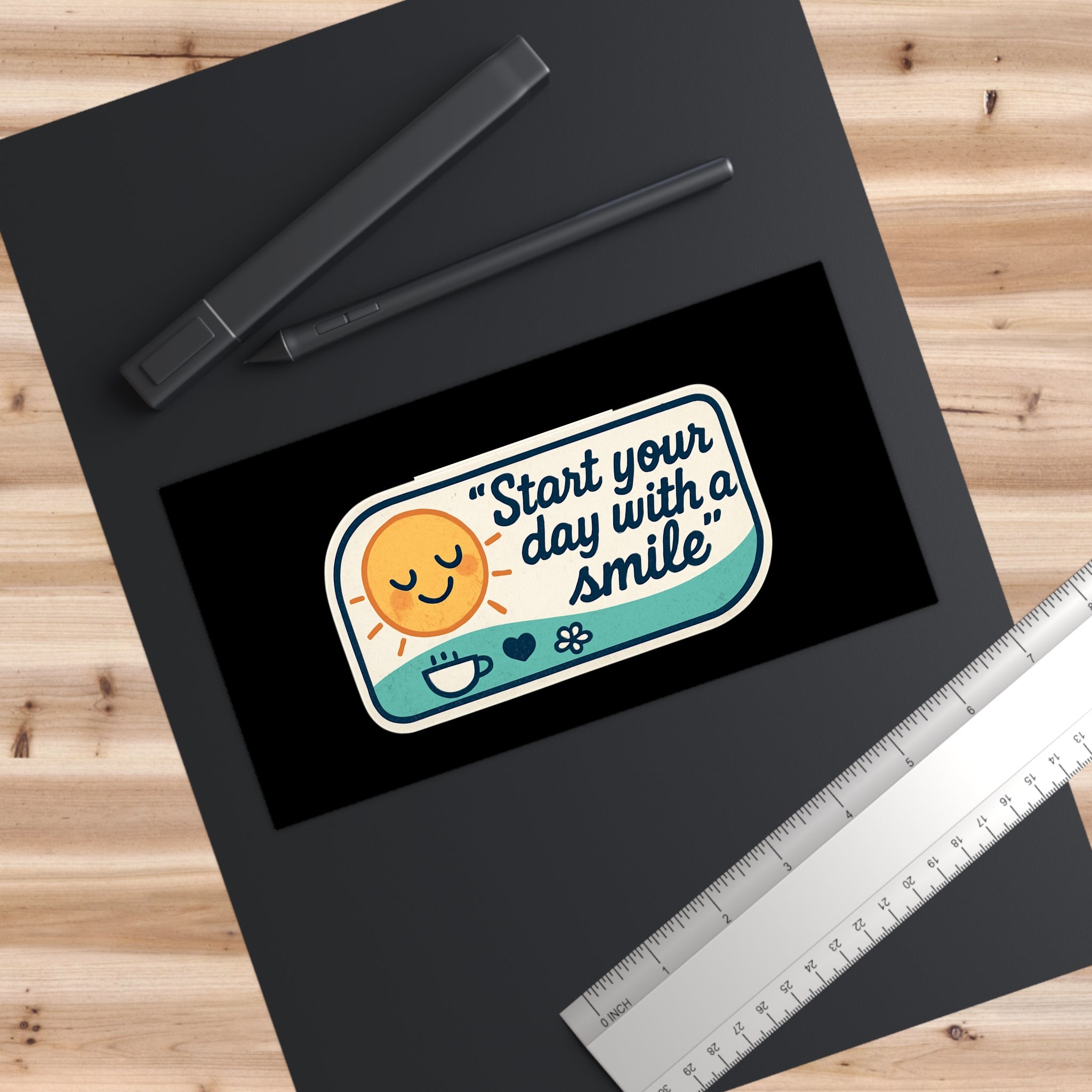 Start Your Day With a Smile bumper sticker | cheerful sun, coffee, positive quote