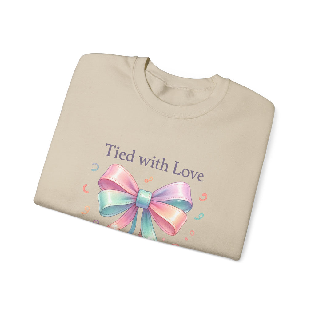 Crewneck Sweatshirt — "Tied with Love" Pastel Bow Gift Pullover