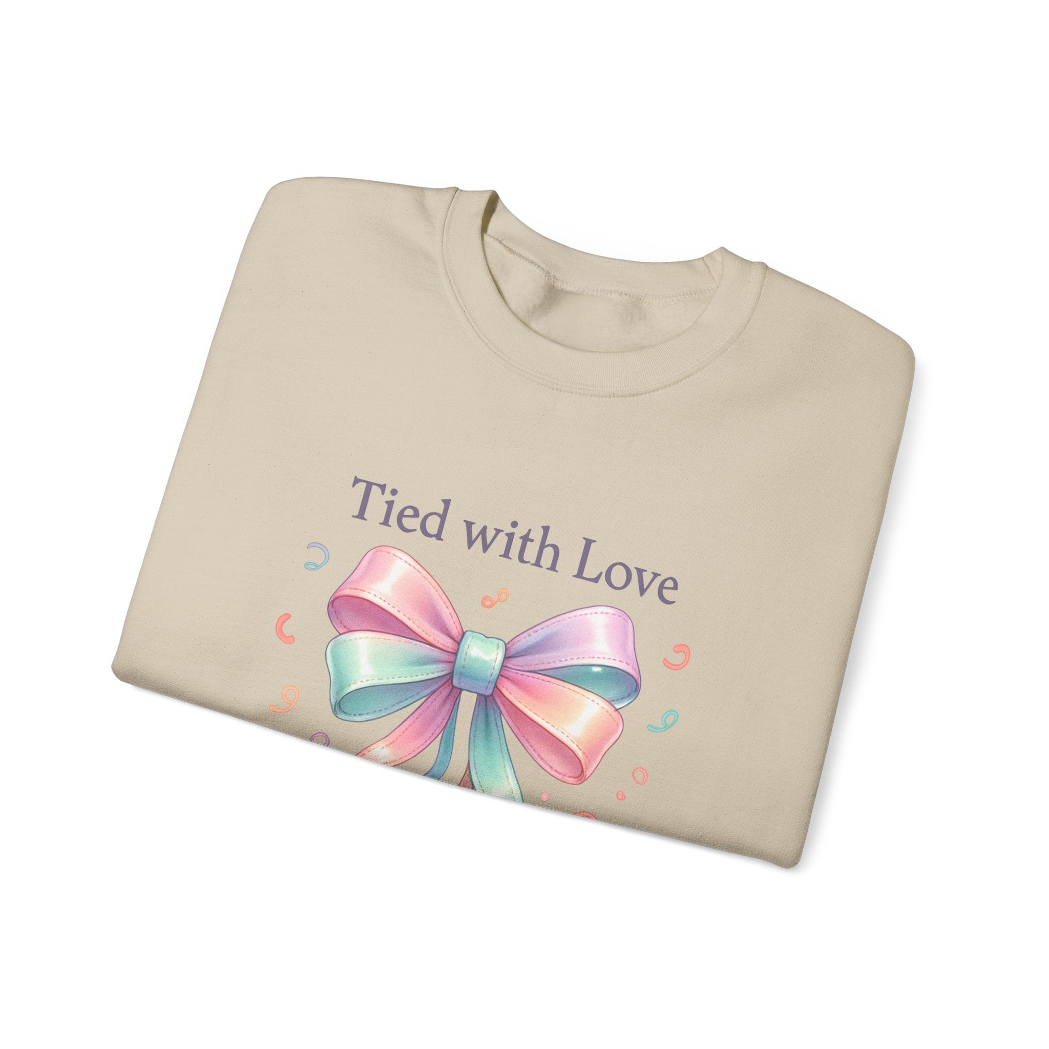 Crewneck Sweatshirt — "Tied with Love" Pastel Bow Gift Pullover