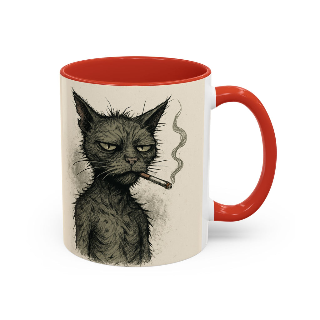 Grumpy Cat Smoking Coffee Mug — Funny Gothic Cat Accent Mug (11/15oz)