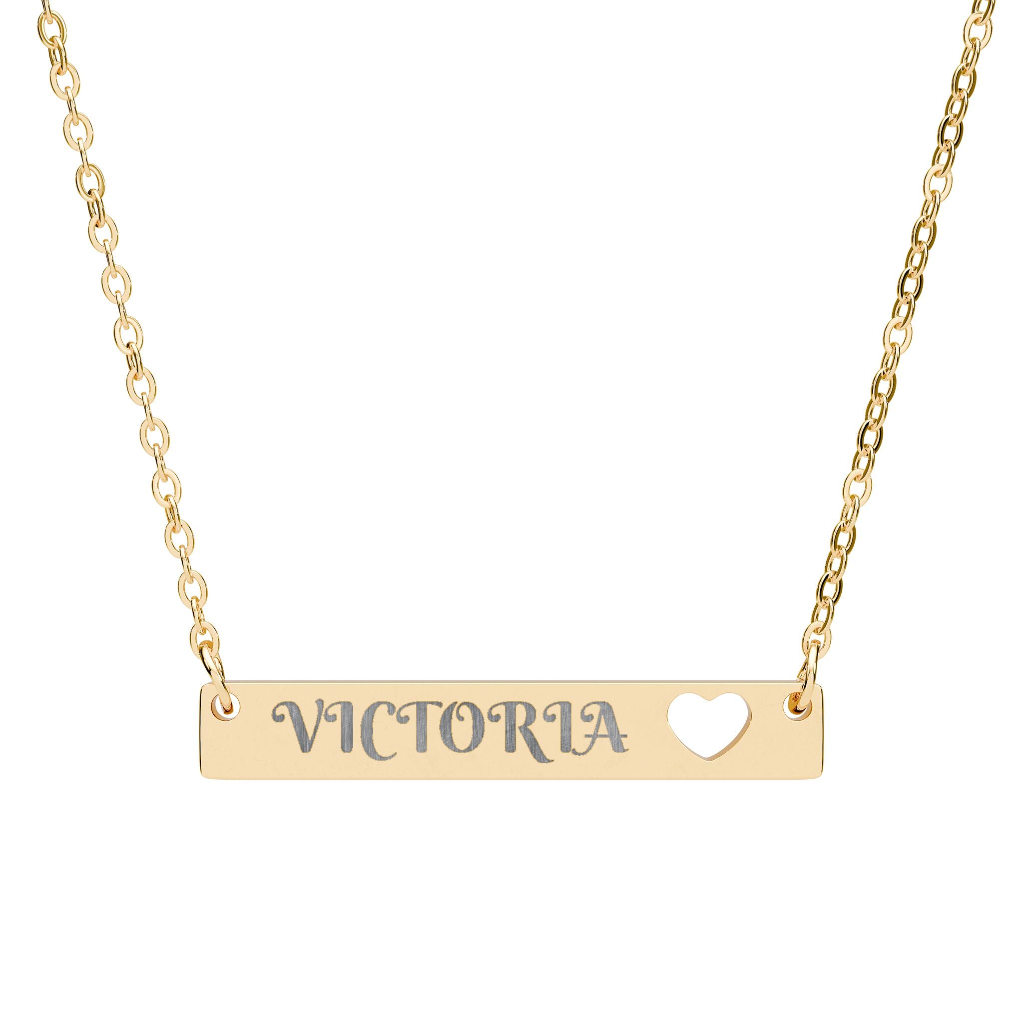 Cutout Heart Bar Necklace  Personalized Engraved Name Pendant