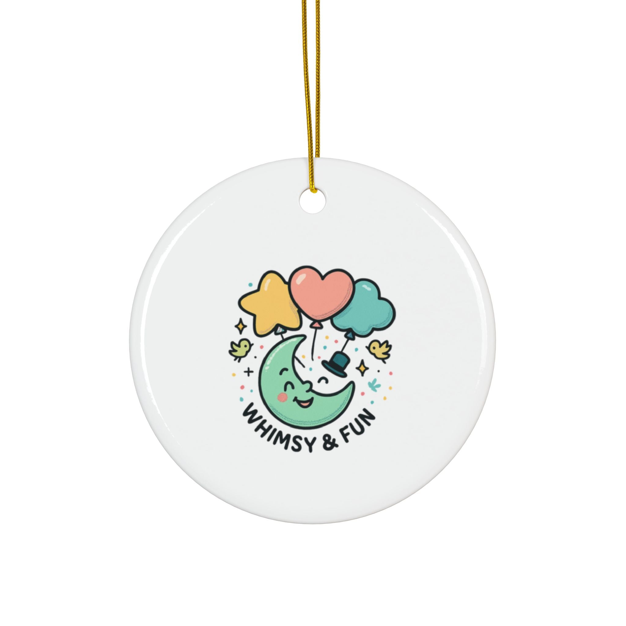Ceramic Ornament — Whimsy & Fun Moon with Balloons Double‑Sided Holiday Decor