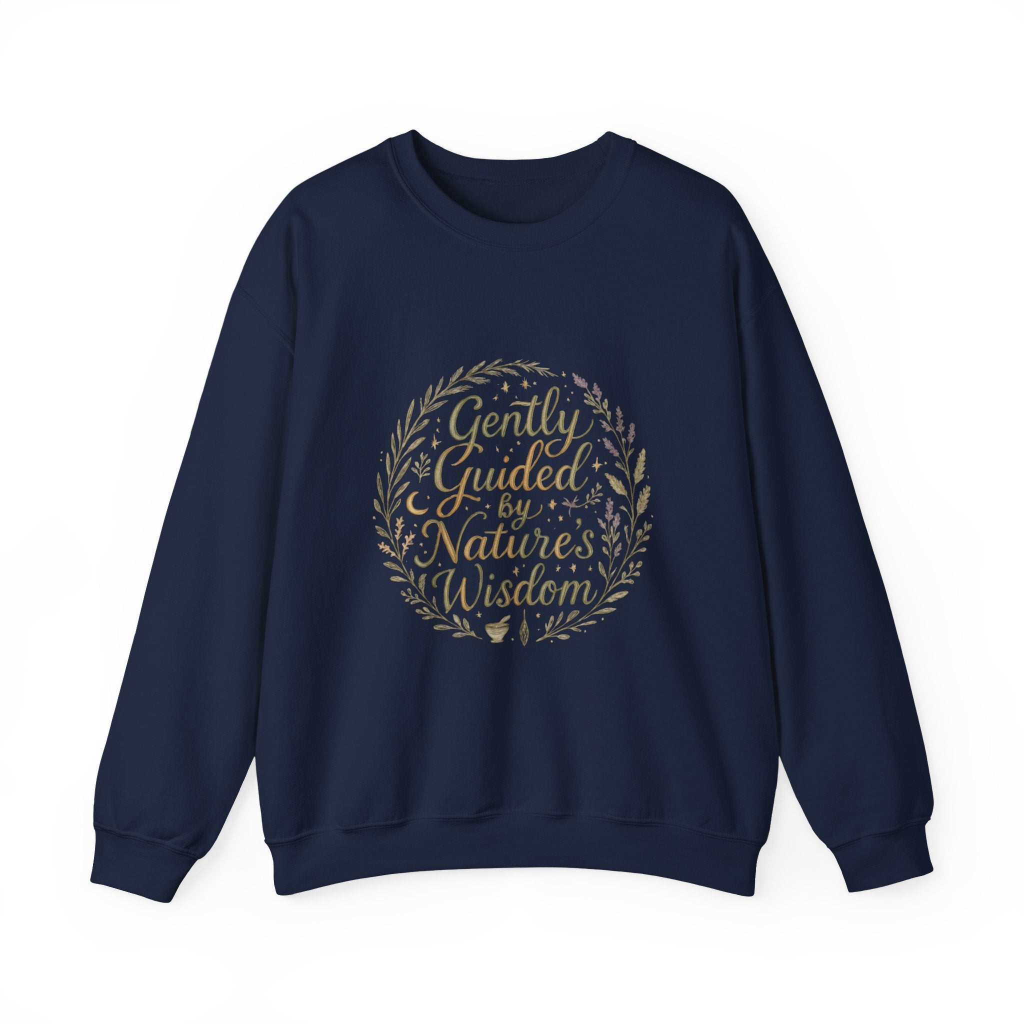 Crewneck Sweatshirt — "Gently Guided by Nature's Wisdom" Floral Wreath Eco Vibe