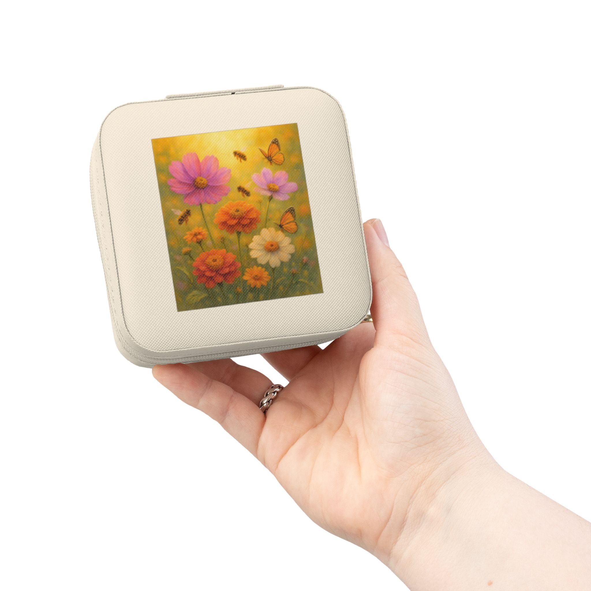 Floral Travel Jewelry Case — Compact Pink Organizer for Rings, Earrings & Necklaces