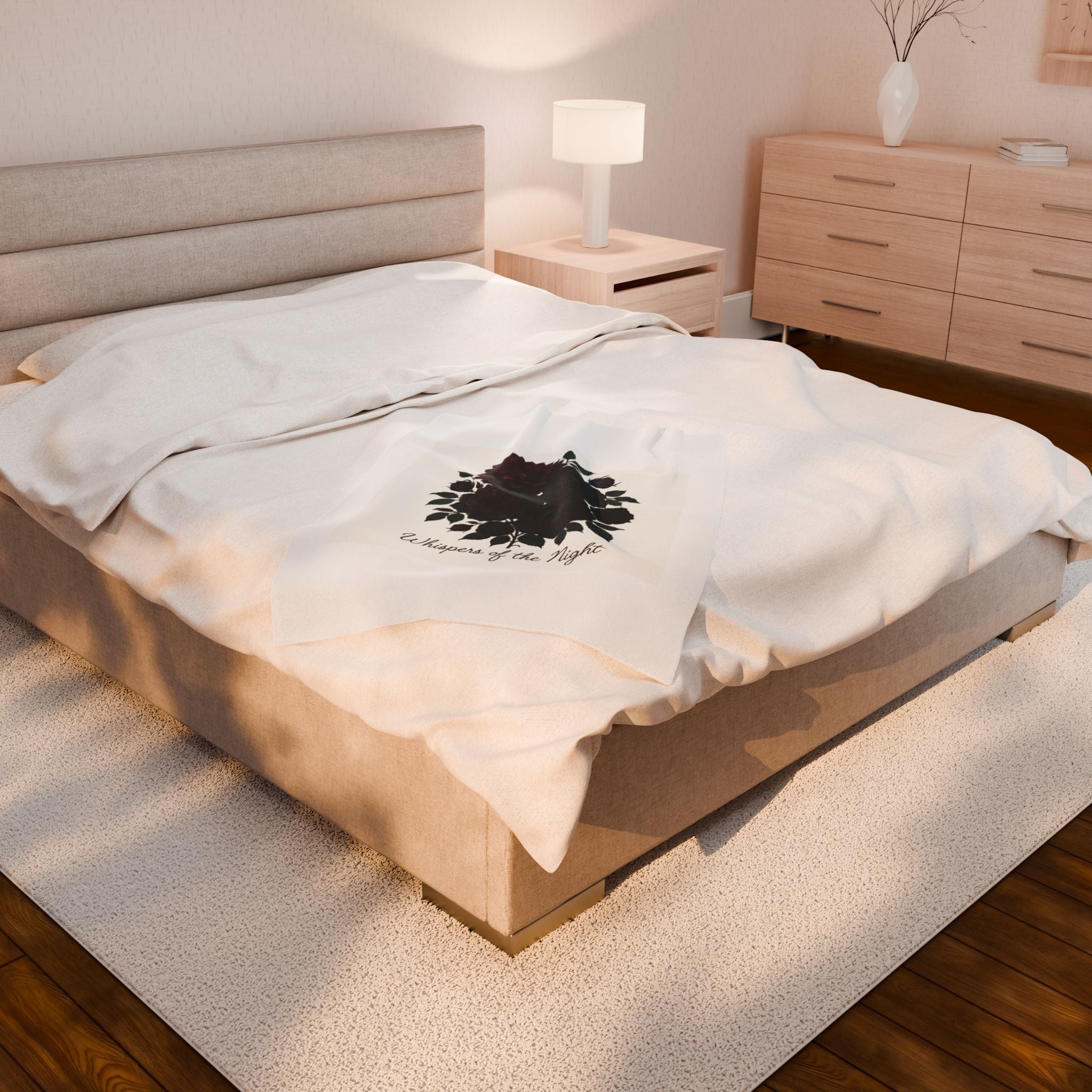 Velveteen Plush Blanket — 'Whispers of the Night' Dark Rose Cozy Throw