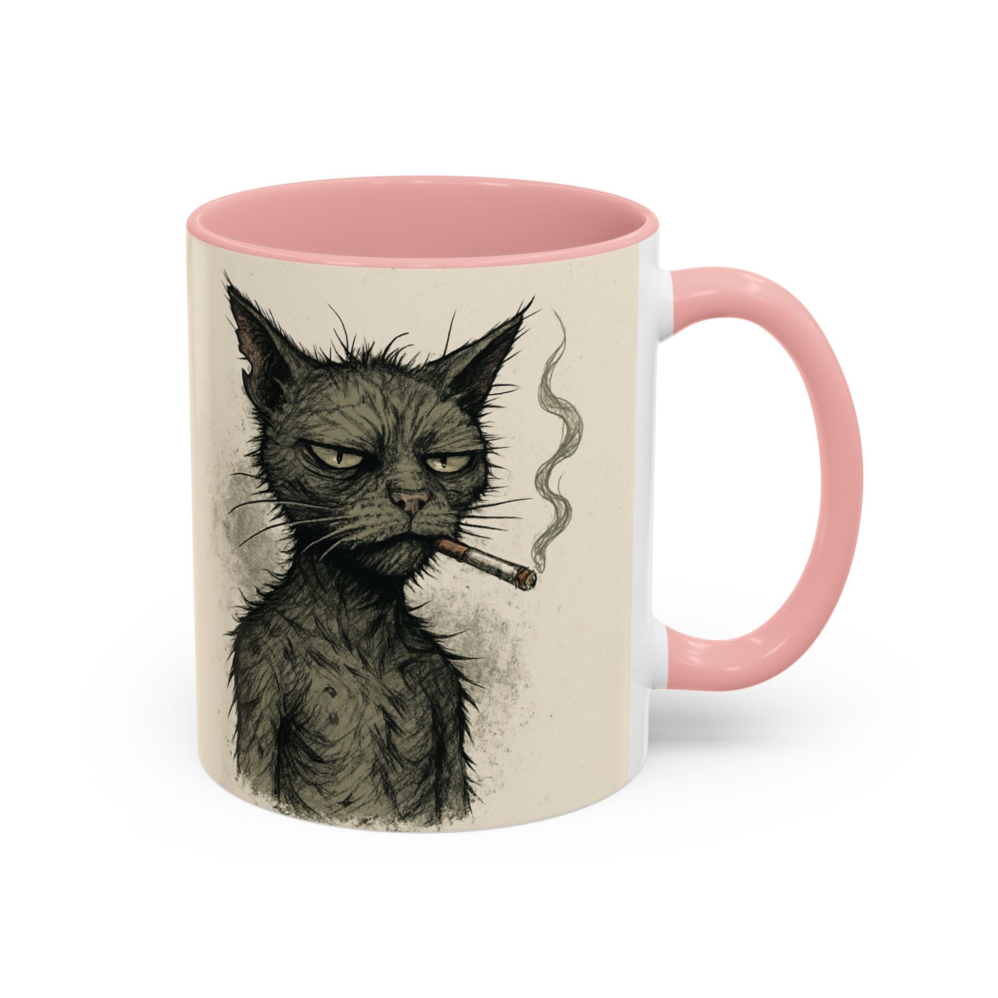 Grumpy Cat Smoking Coffee Mug — Funny Gothic Cat Accent Mug (11/15oz)