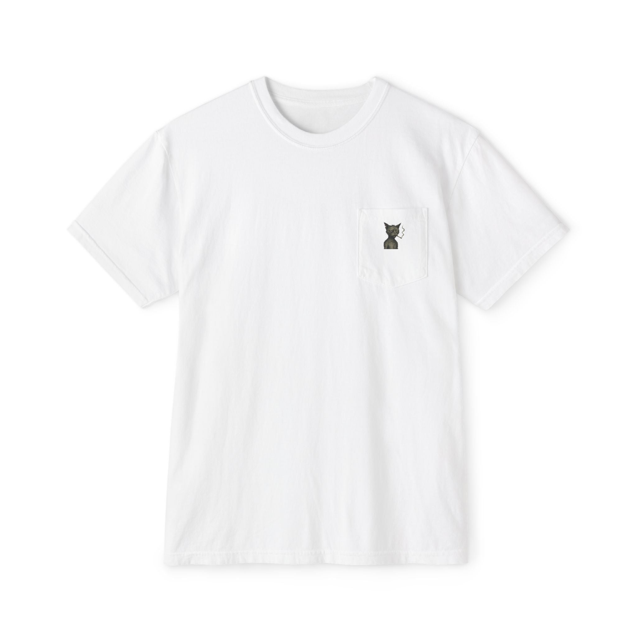 Pocket T-Shirt — Minimal Cat Silhouette Chest Pocket Tee