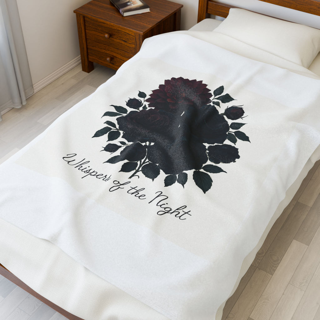 Velveteen Plush Blanket — 'Whispers of the Night' Dark Rose Cozy Throw