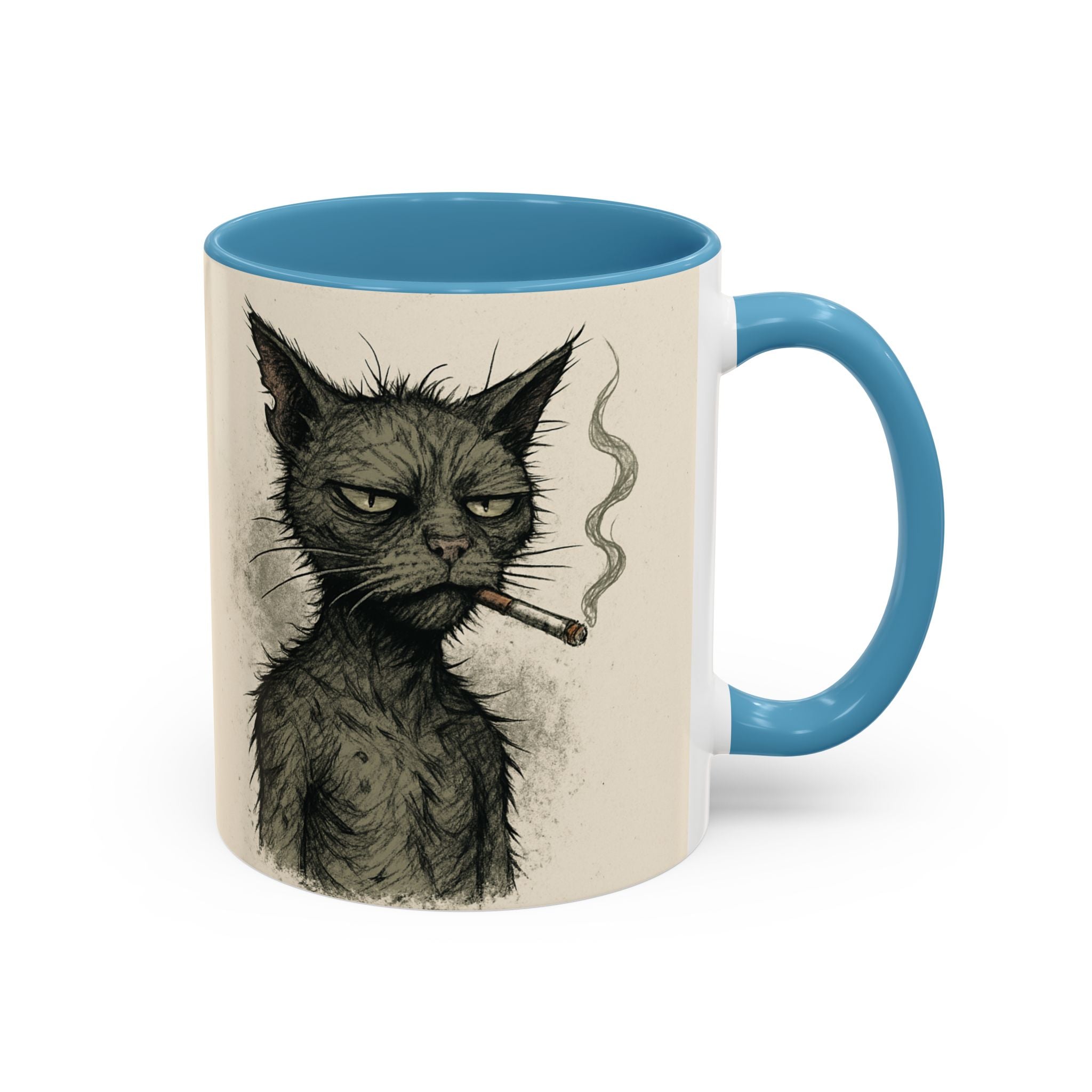 Grumpy Cat Smoking Coffee Mug — Funny Gothic Cat Accent Mug (11/15oz)
