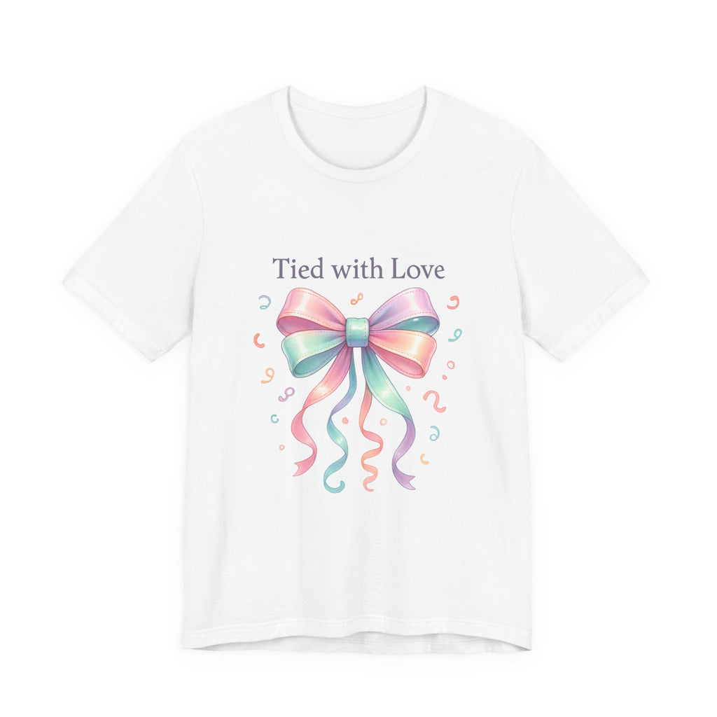 T-Shirt — "Tied with Love" Pastel Ribbon Gift Graphic Tee