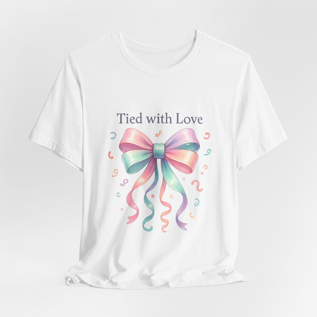 T-Shirt — "Tied with Love" Pastel Ribbon Gift Graphic Tee
