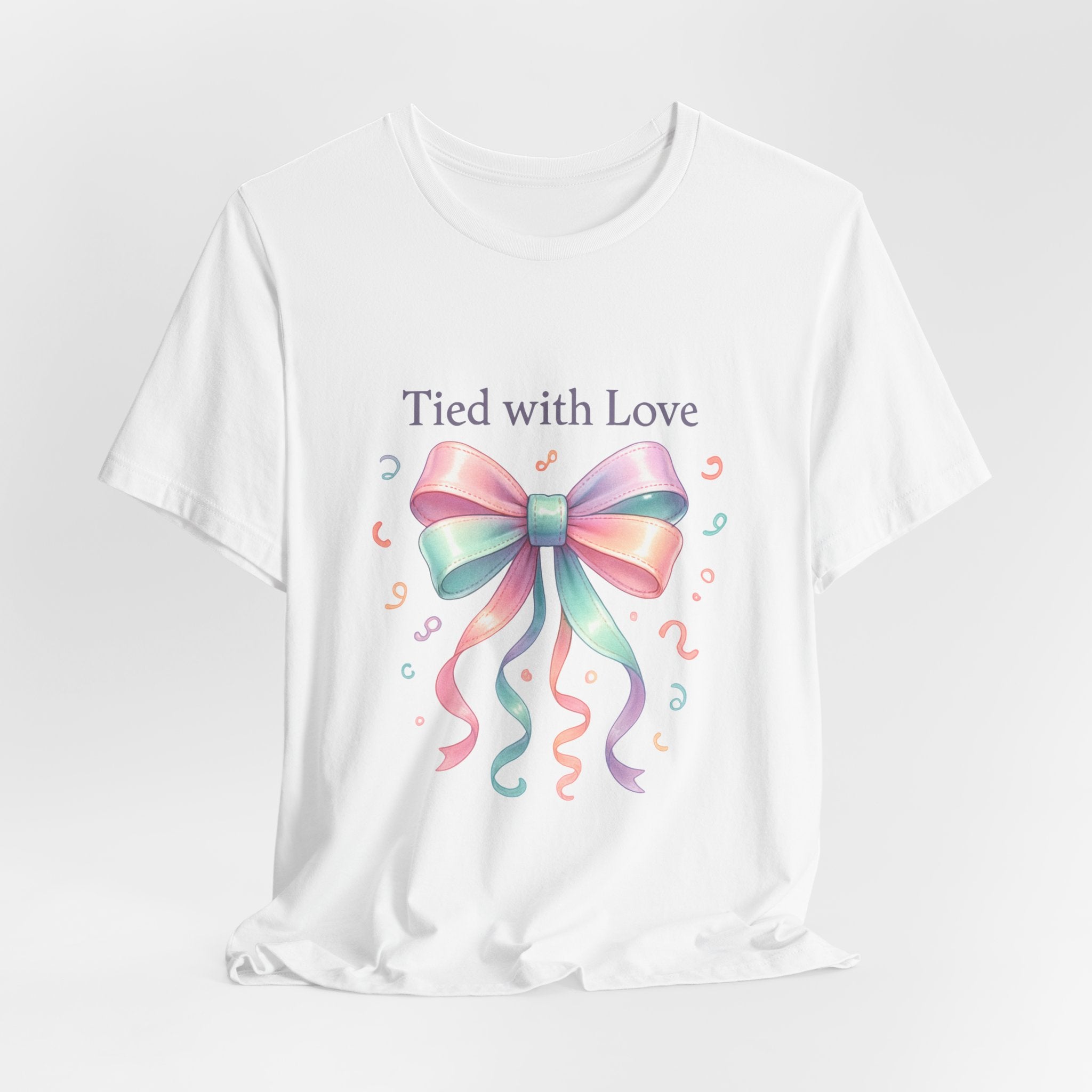 T-Shirt — "Tied with Love" Pastel Ribbon Gift Graphic Tee