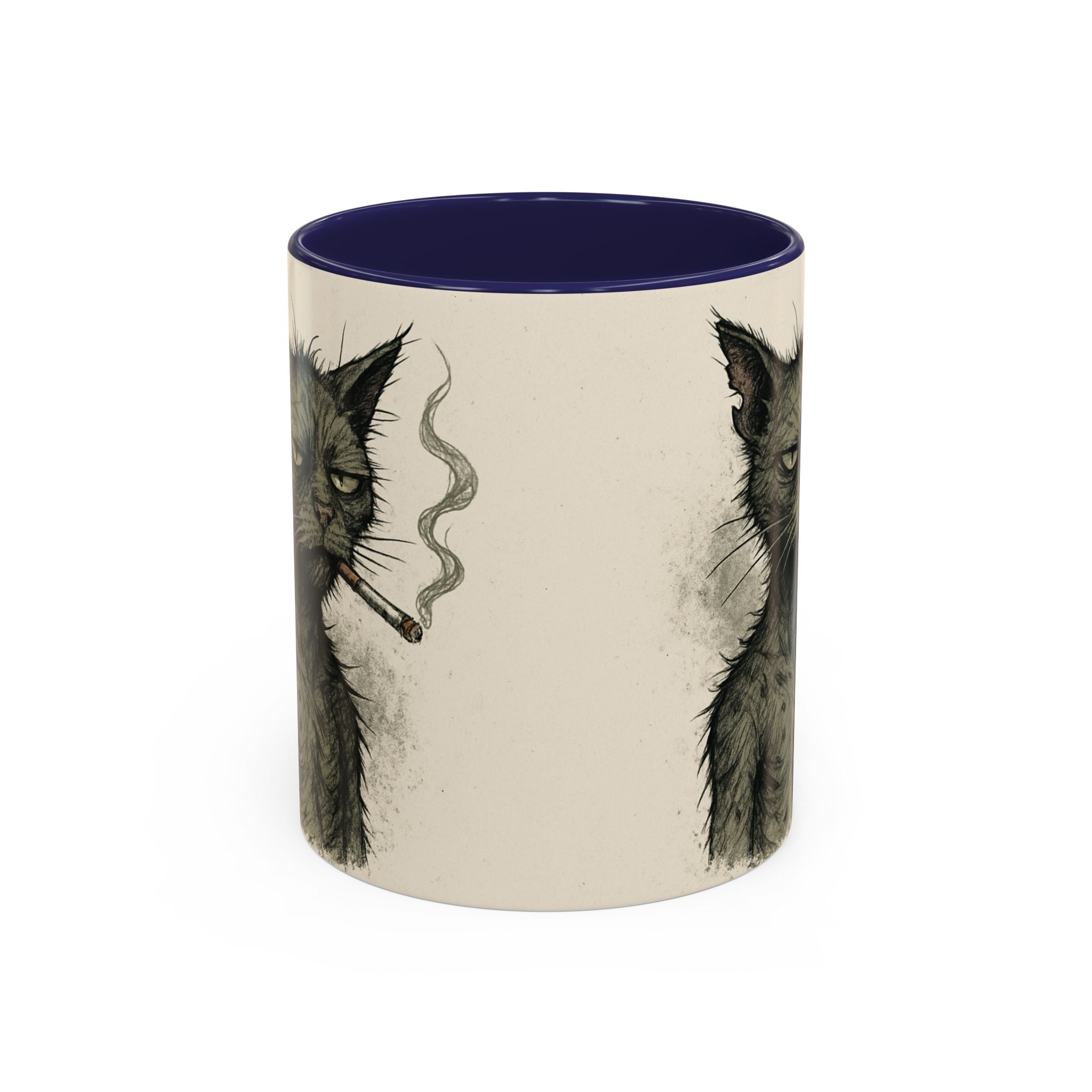 Grumpy Cat Smoking Coffee Mug — Funny Gothic Cat Accent Mug (11/15oz)
