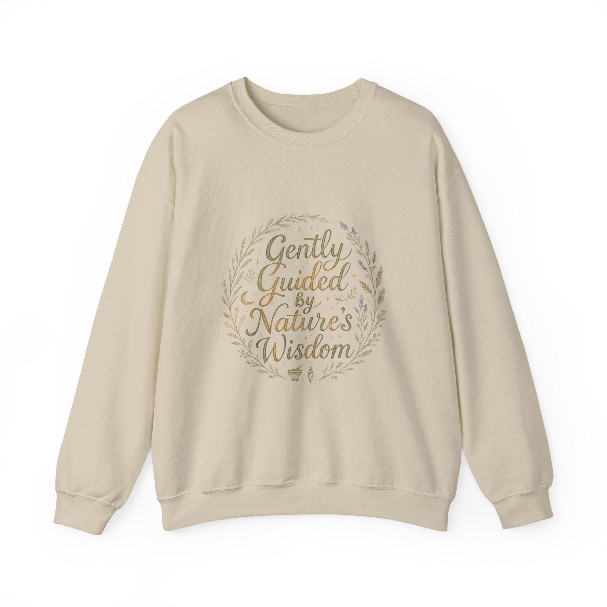 Crewneck Sweatshirt — "Gently Guided by Nature's Wisdom" Floral Wreath Eco Vibe