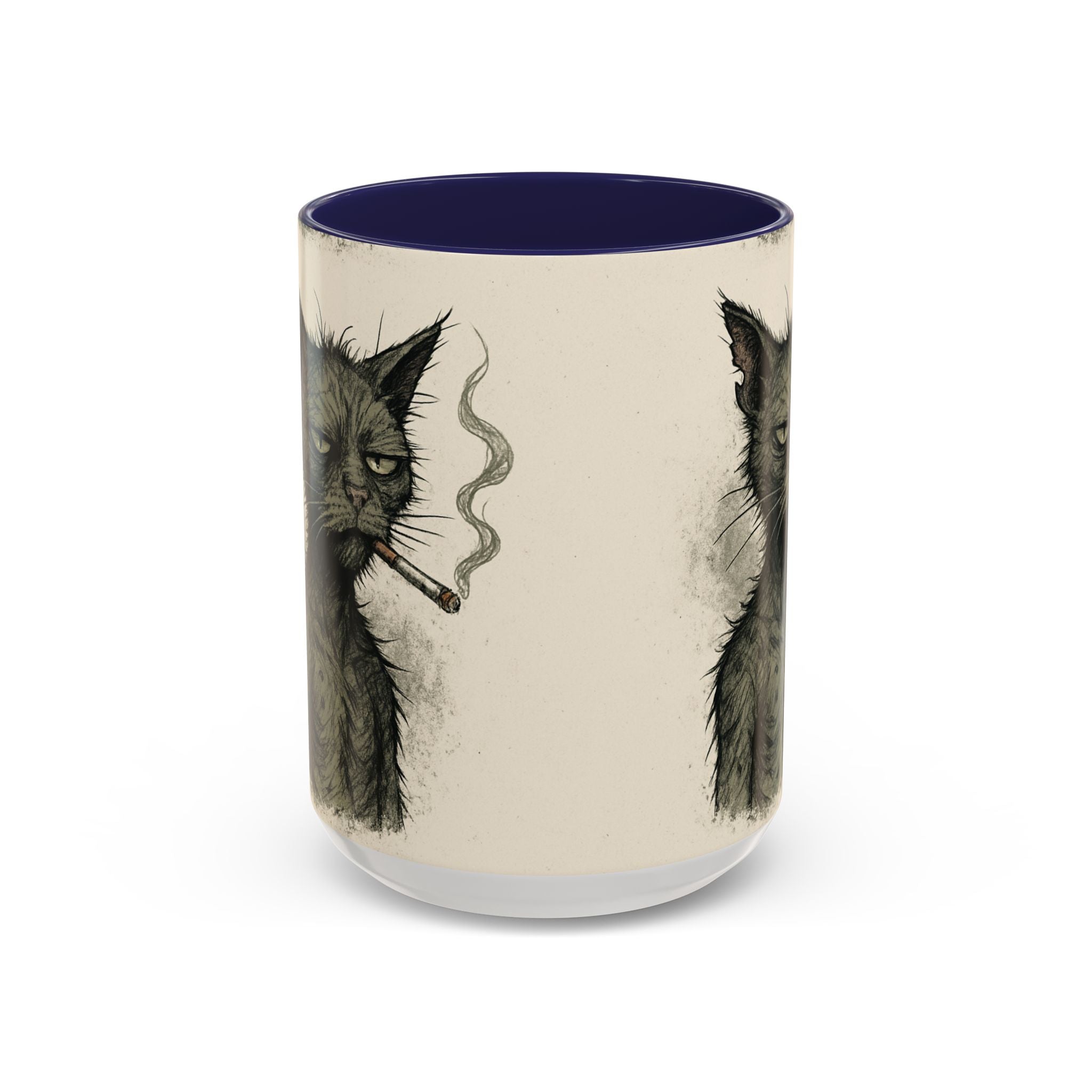Grumpy Cat Smoking Coffee Mug — Funny Gothic Cat Accent Mug (11/15oz)