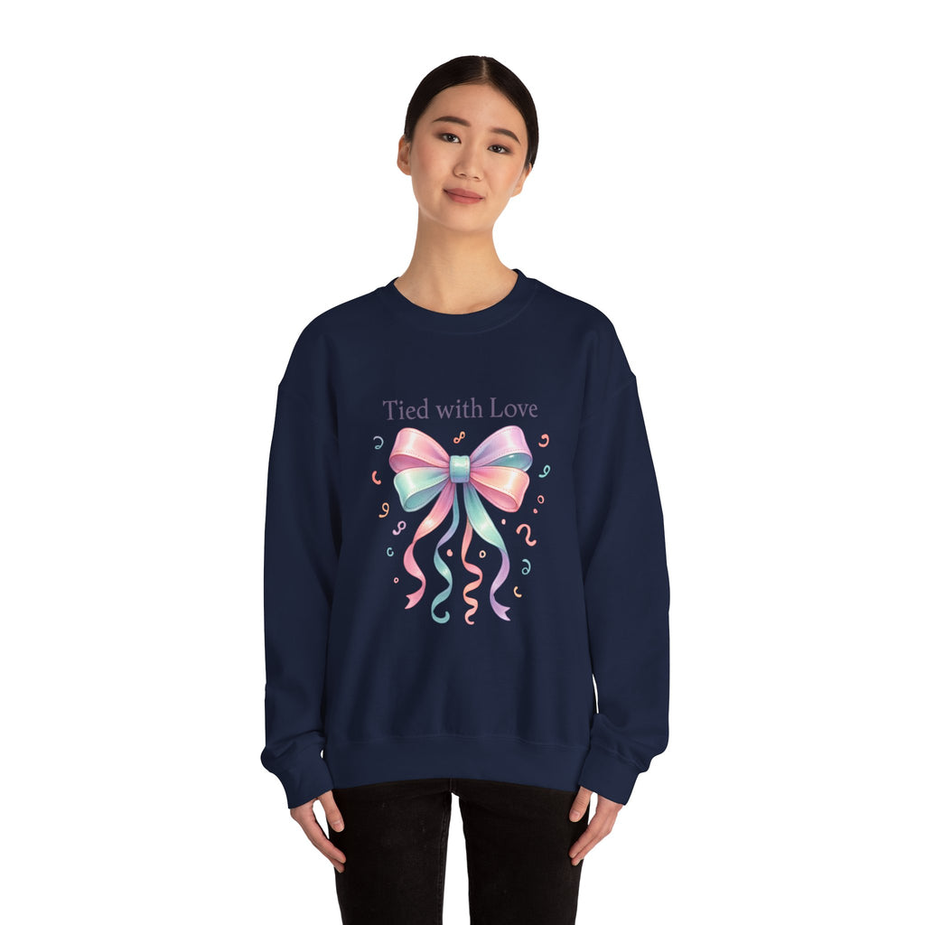 Crewneck Sweatshirt — "Tied with Love" Pastel Bow Gift Pullover