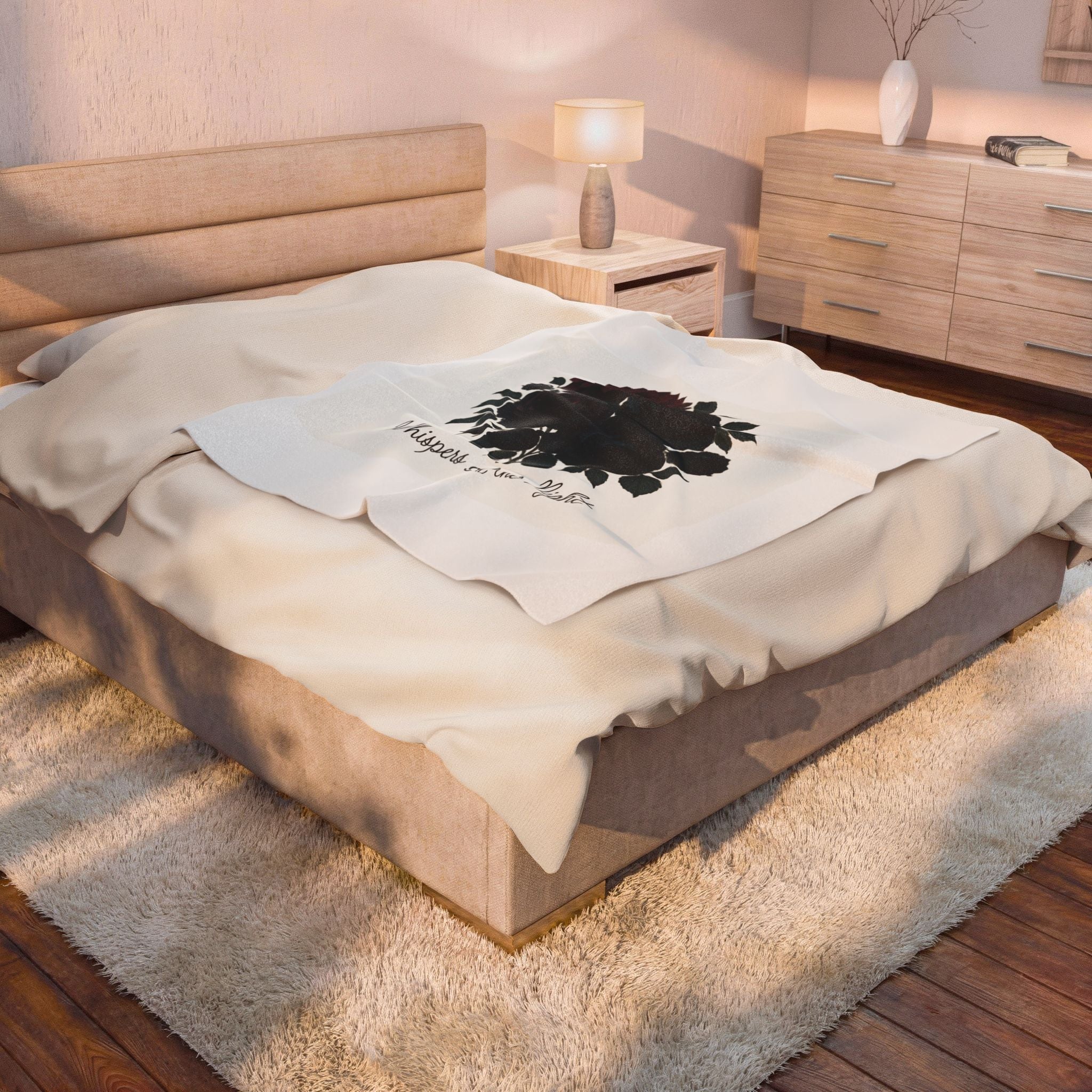 Velveteen Plush Blanket — 'Whispers of the Night' Dark Rose Cozy Throw