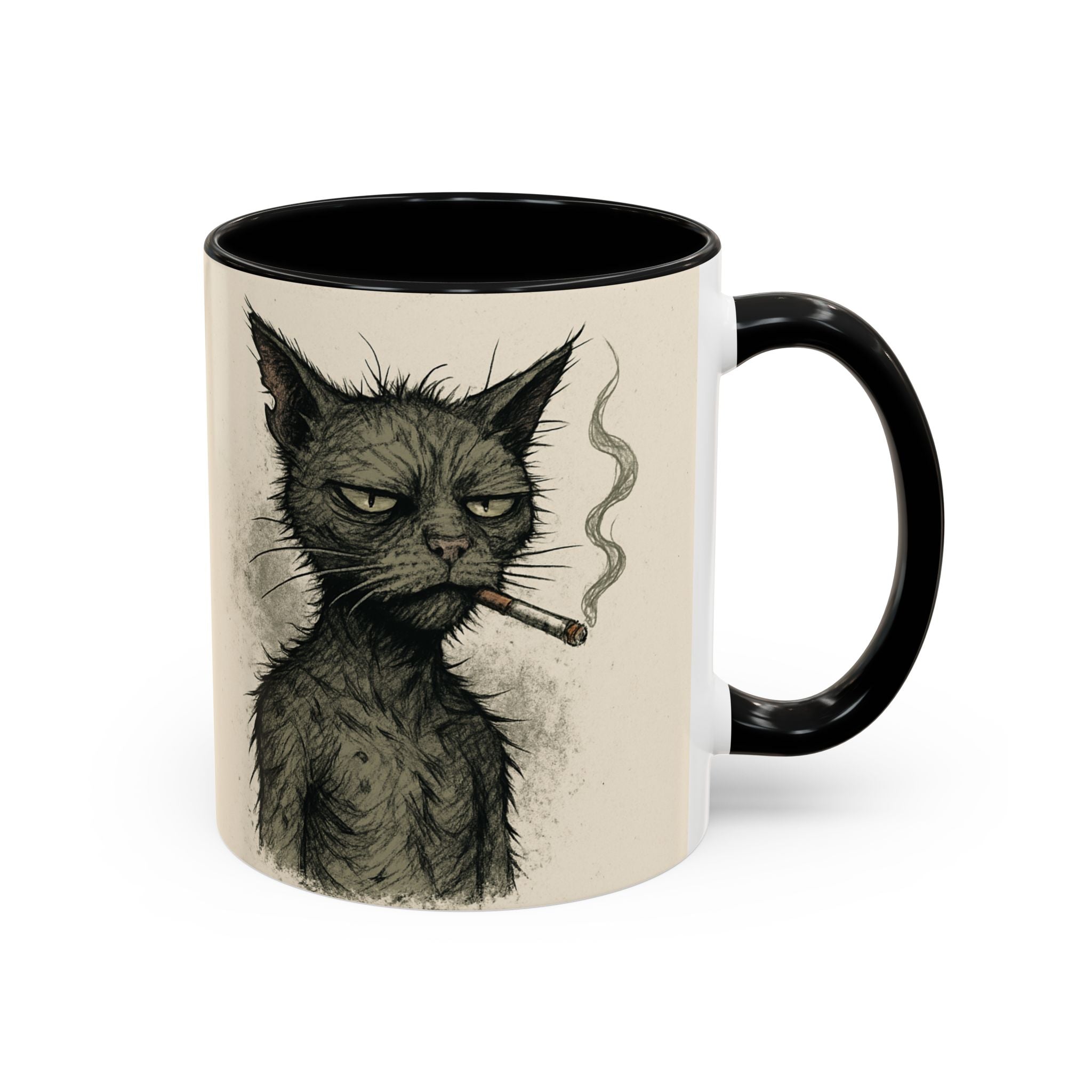 Grumpy Cat Smoking Coffee Mug — Funny Gothic Cat Accent Mug (11/15oz)