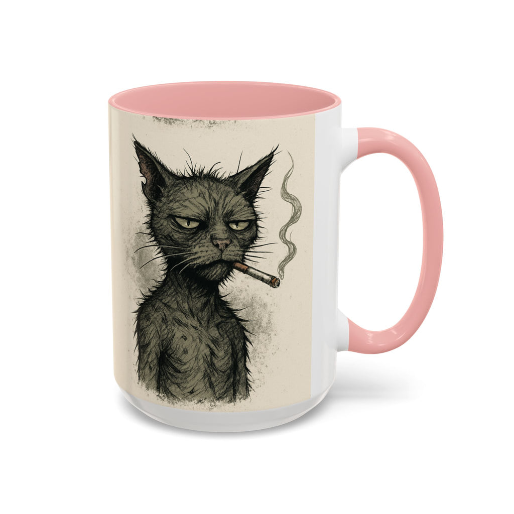 Grumpy Cat Smoking Coffee Mug — Funny Gothic Cat Accent Mug (11/15oz)