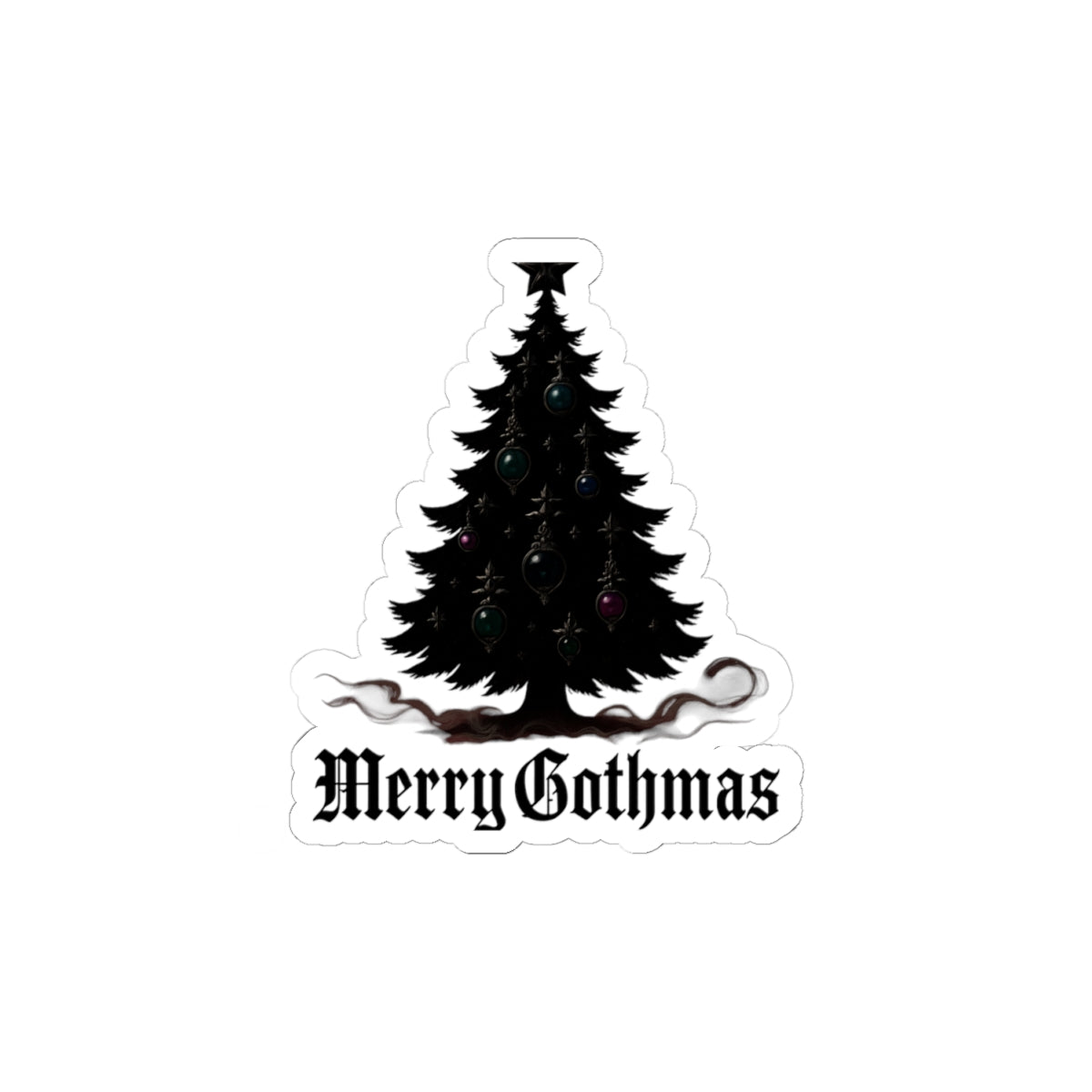 Merry Gothmas Kiss-Cut Sticker — Gothic Black Christmas Tree Decal