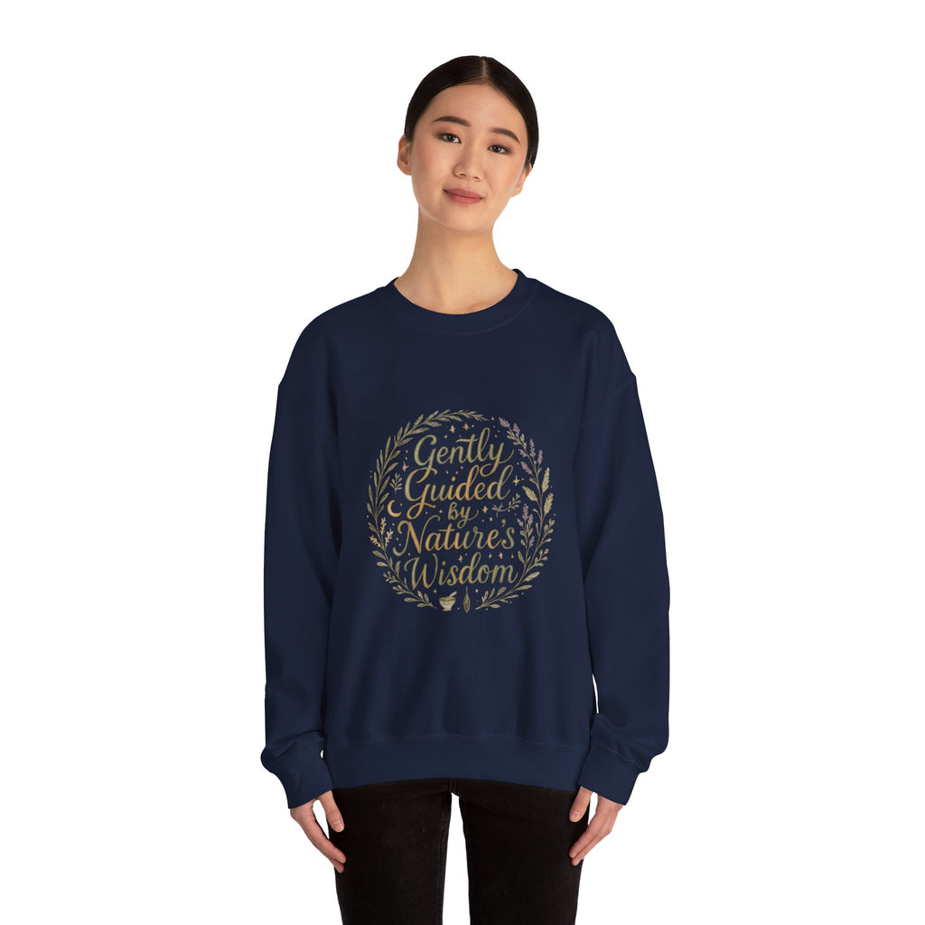 Crewneck Sweatshirt — "Gently Guided by Nature's Wisdom" Floral Wreath Eco Vibe